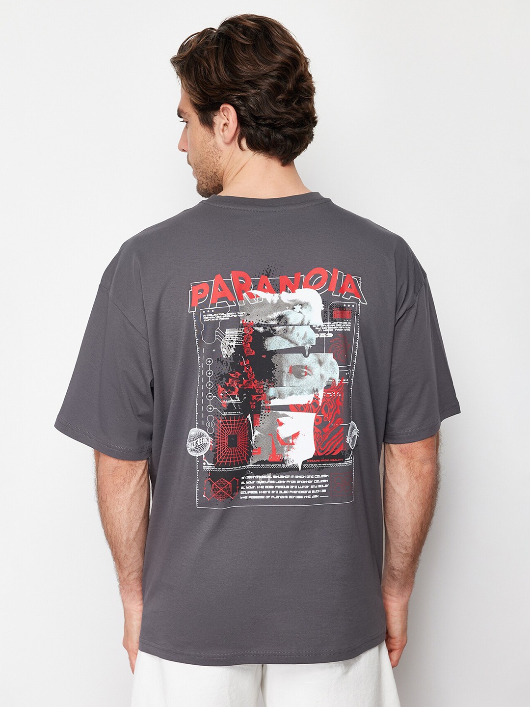 

Trendyol Graphic Printed Drop-Shoulder Sleeves Cotton Casual T-shirt, Grey