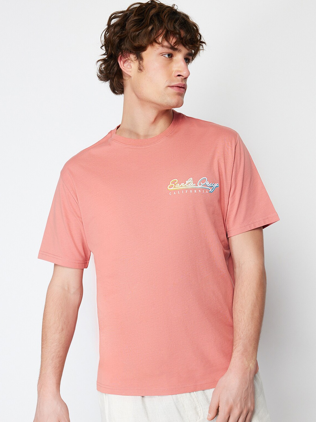 

Trendyol Typography Printed Cotton T-shirt, Peach