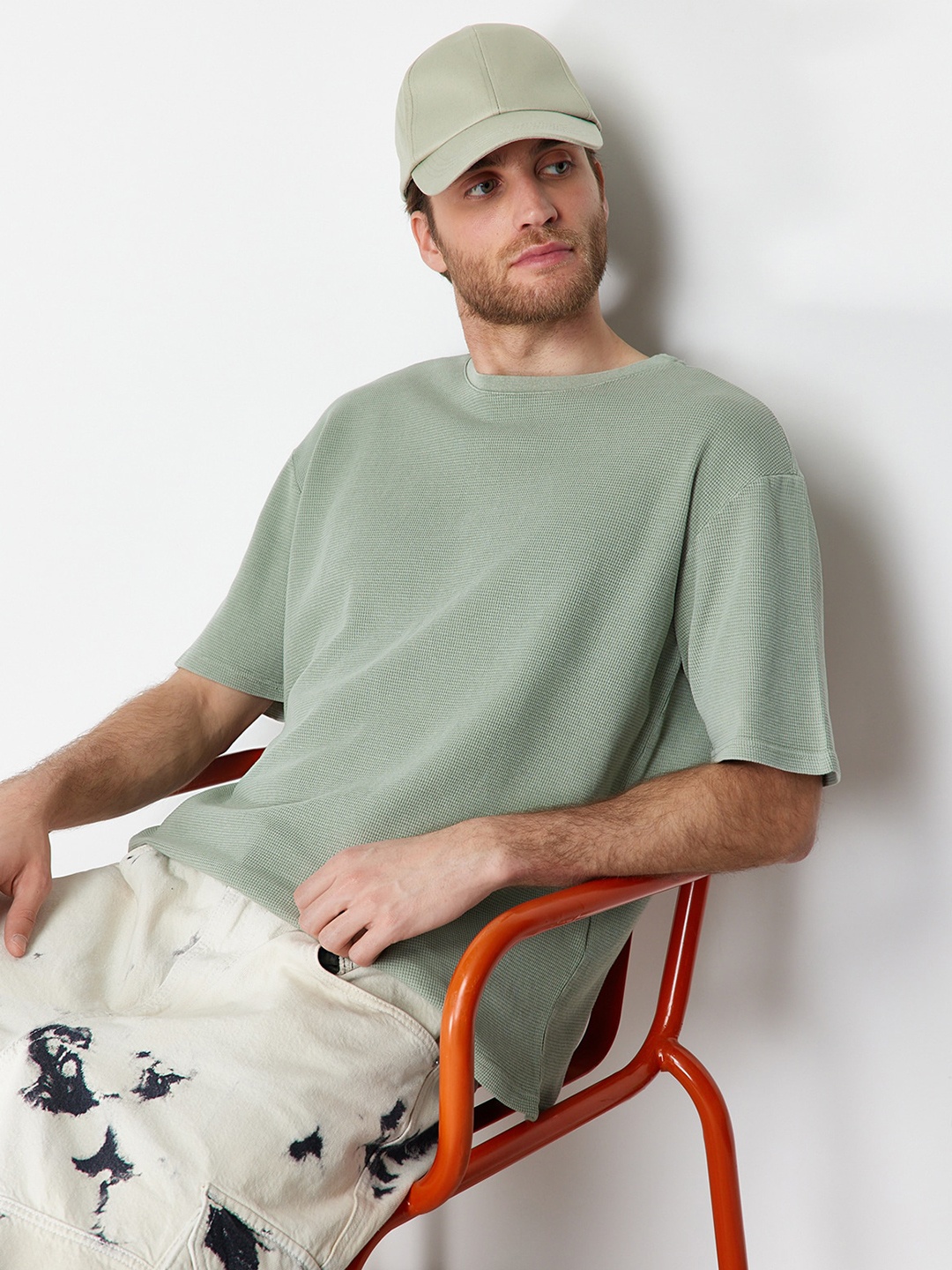 

Trendyol Drop-Shoulder Sleeves Cotton T-shirt, Green