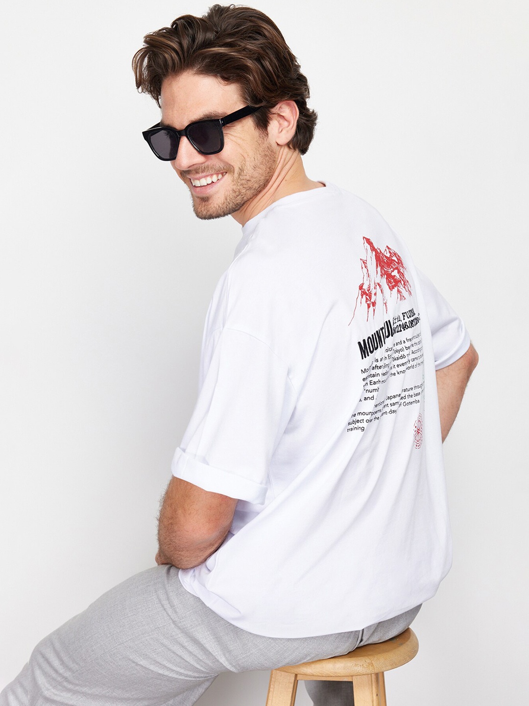 Trendyol Typography Printed Cotton T-shirt, White