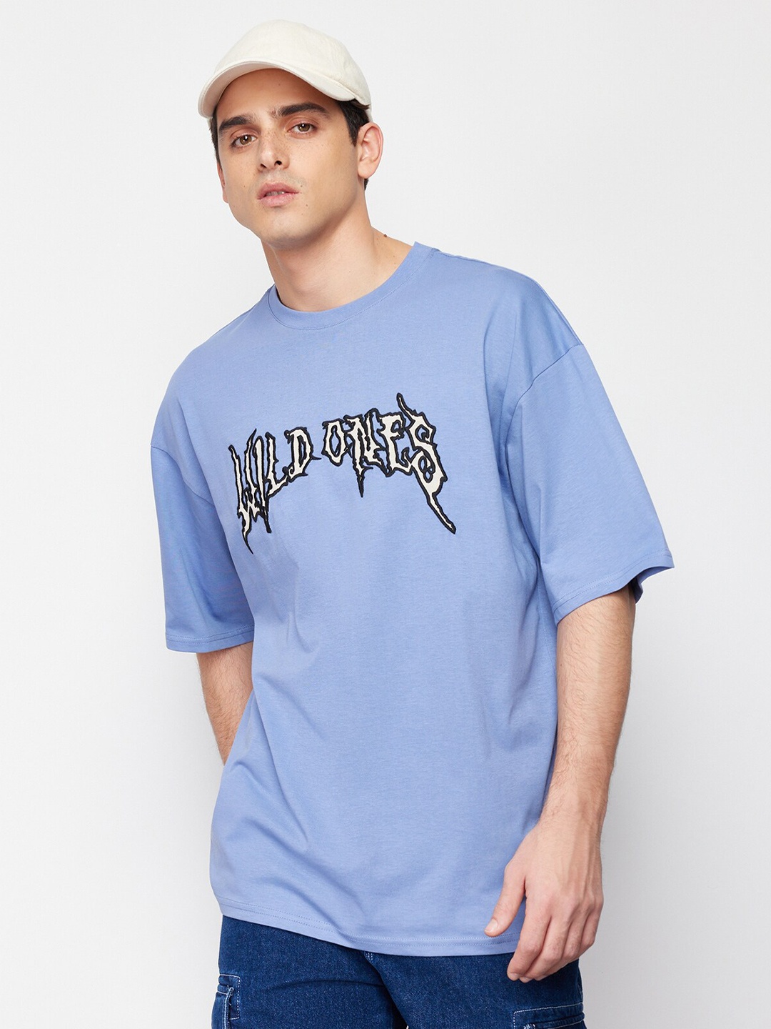 Trendyol Typography Printed Cotton T-shirt, Blue
