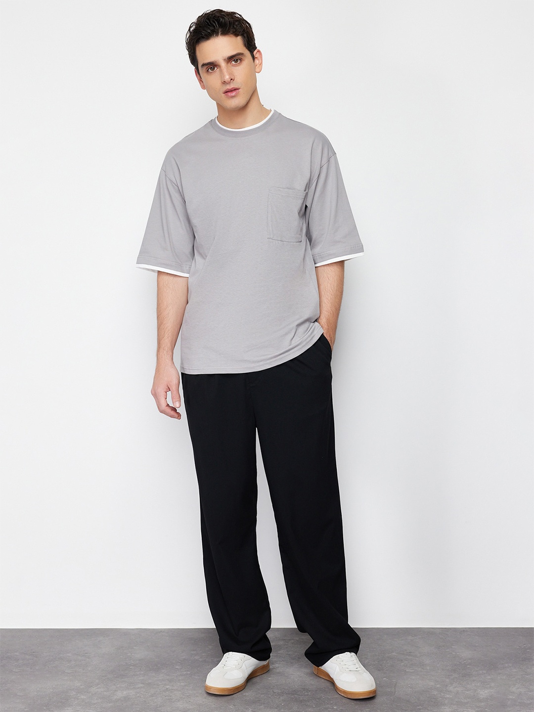 

Trendyol Round Neck Short Sleeves Cotton T-shirt, Grey