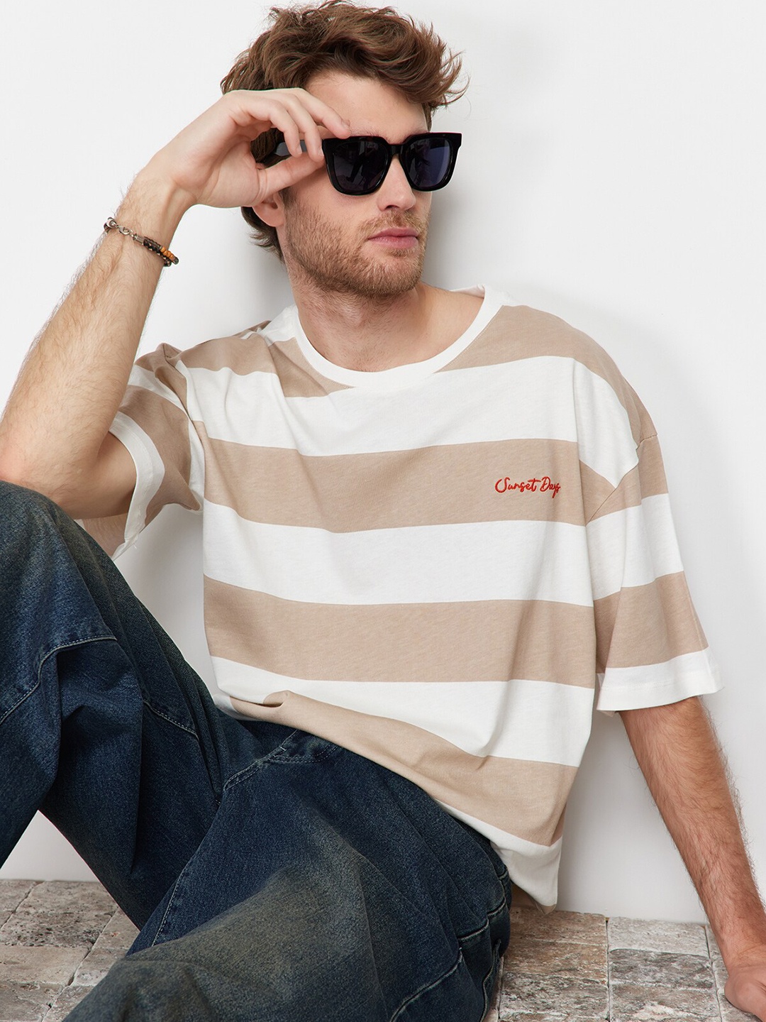 

Trendyol Striped Printed Round Neck T-shirt, White