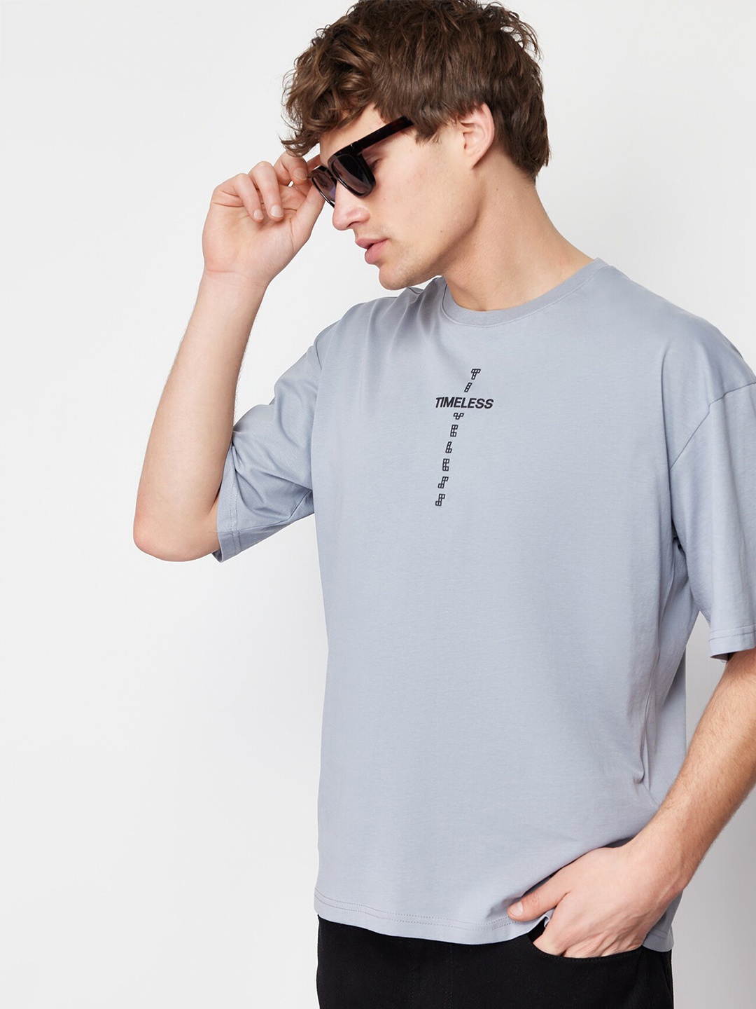 

Trendyol Typography Printed Cotton T-shirt, Grey