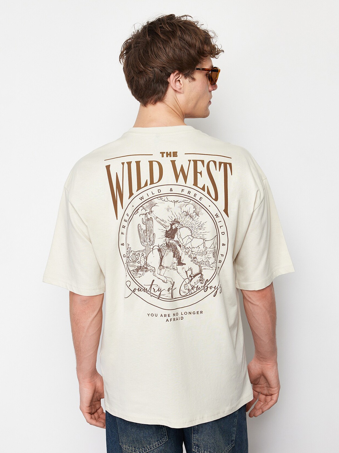 

Trendyol Typography Printed Round Neck T-shirt, Beige