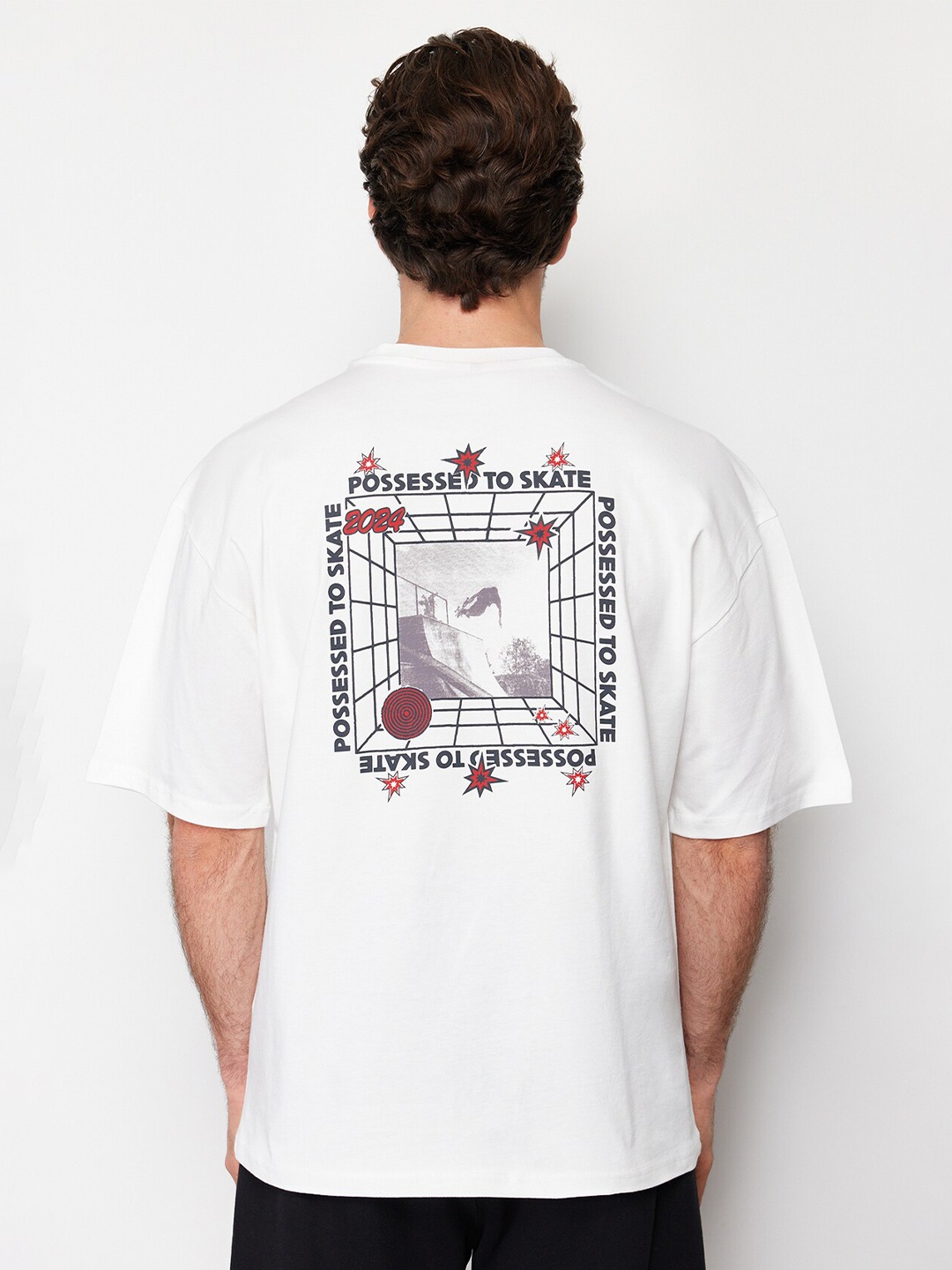 

Trendyol Round Neck Typography Printed Cotton T-shirt, White