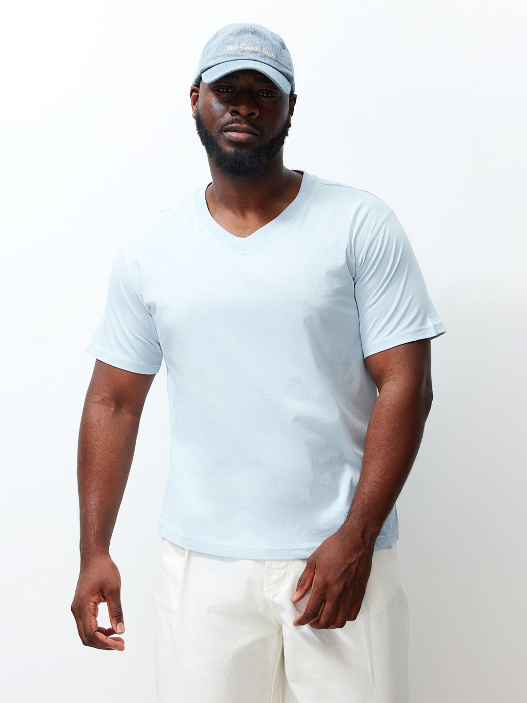 

Trendyol V Neck Short Sleeves Cotton Regular Fit T-shirt, Blue
