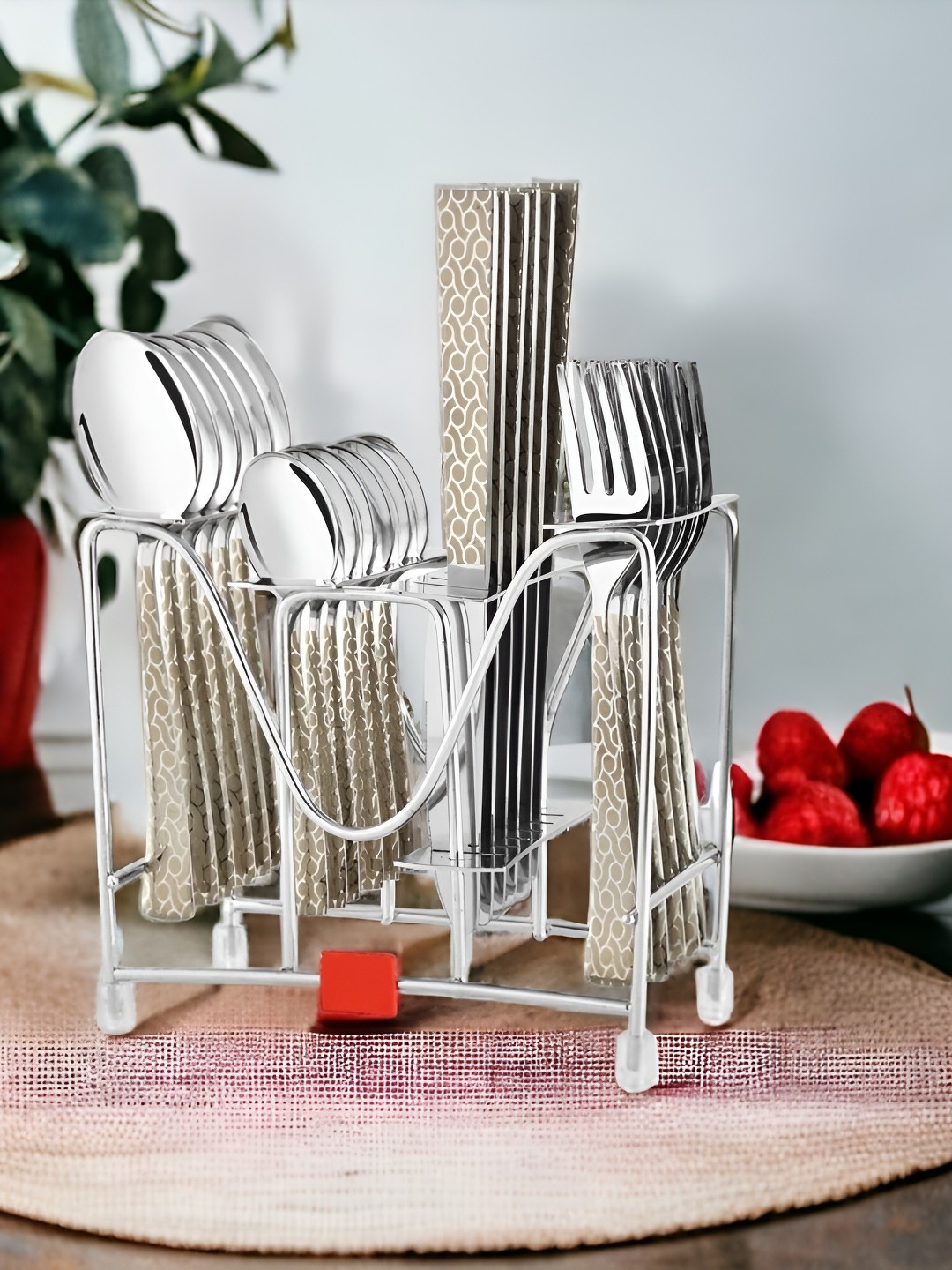 

FNS 24 Pieces Stainless Steel Cutlery Set With Stand, Silver