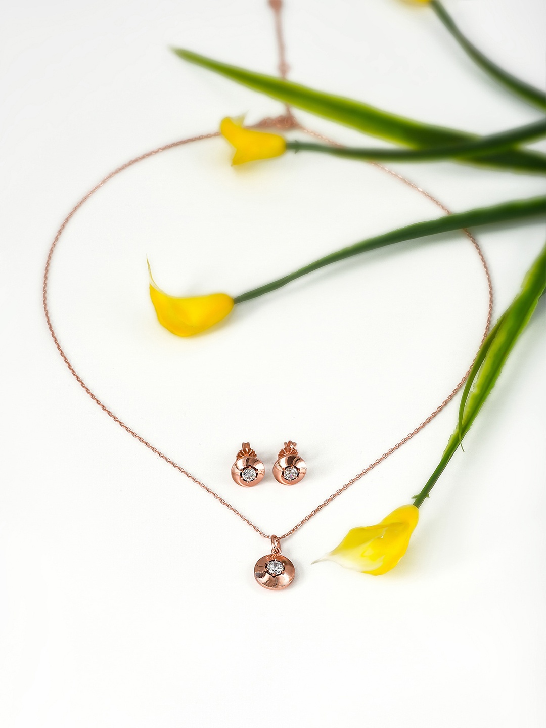 

SILBERRY 925 Sterling Silver Rose Gold Plated Cubic Zirconia Studded Pendant and Earrings