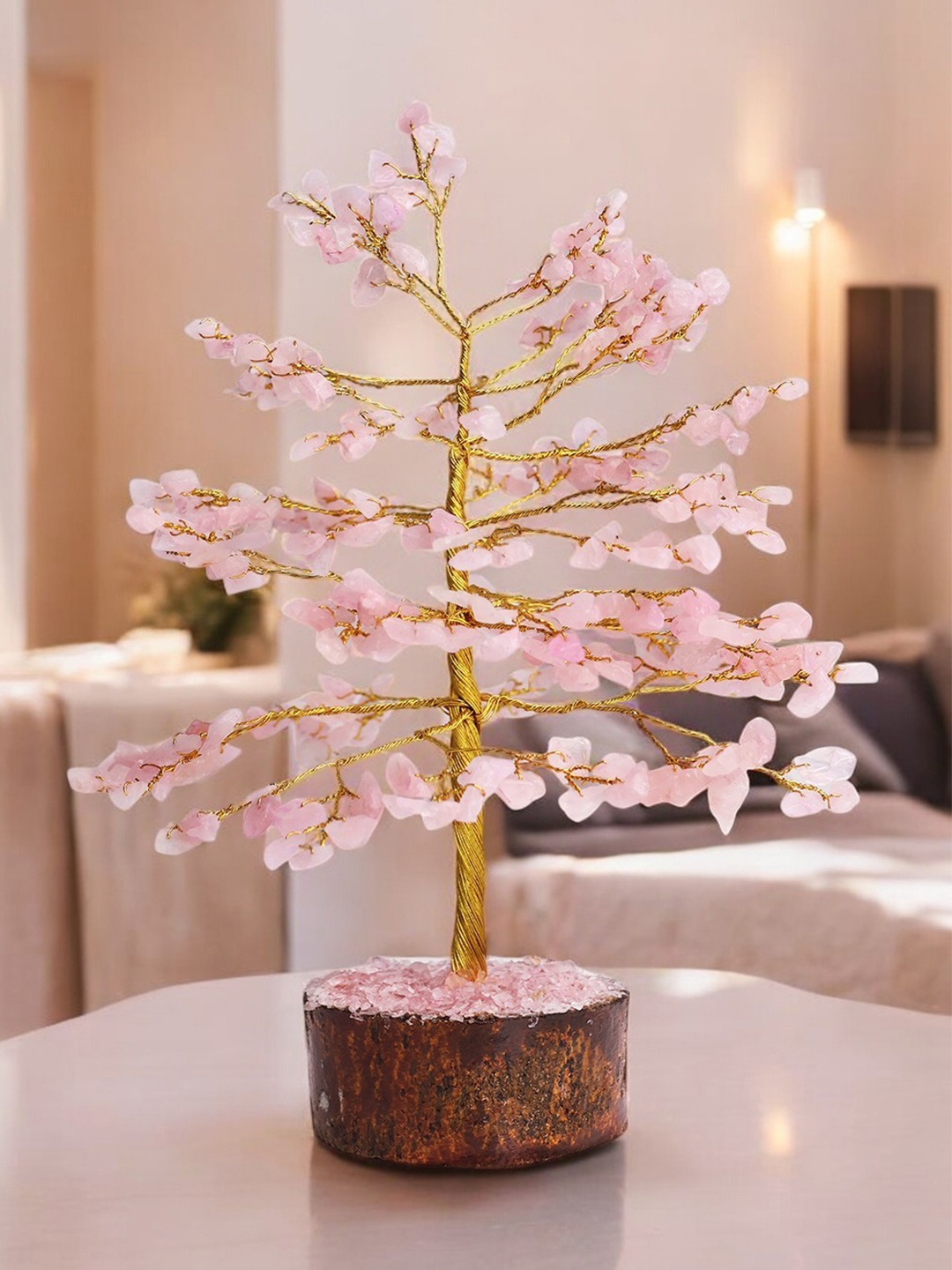 

Shubhanjali Rose Quartz Crystal Stone Tree Showpiece, Pink