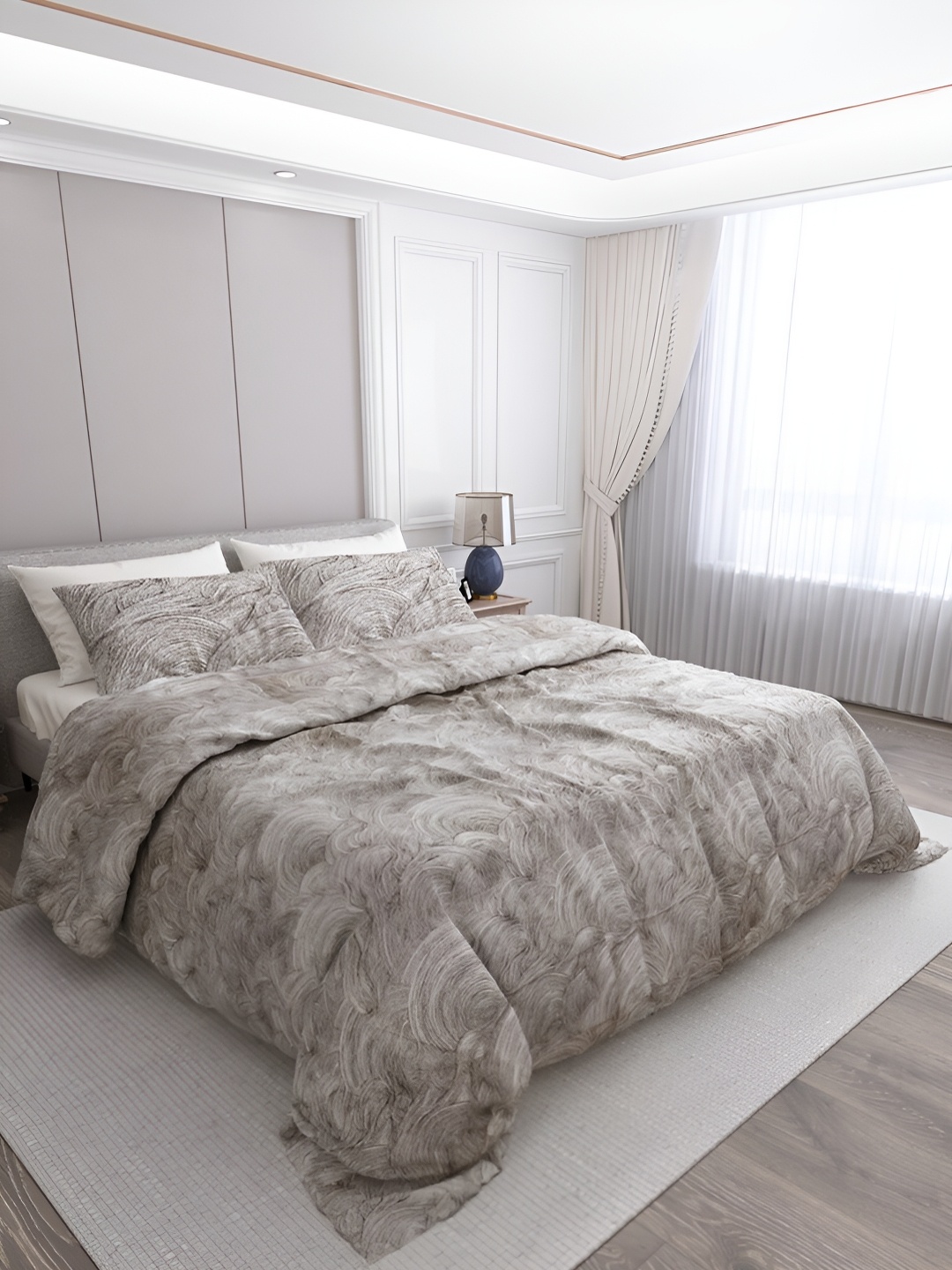 

LABHAM Taupe Abstract Printed Cotton 250 TC King Bedsheet With 2 Pillow Covers