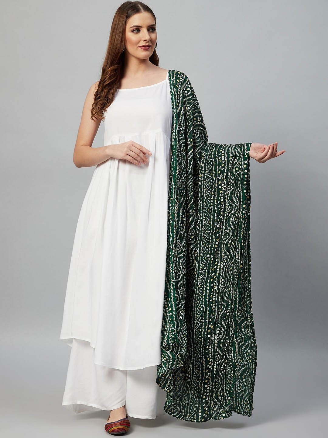 

InWeave Shoulder Straps Kurta With Palazzos & Dupatta, White
