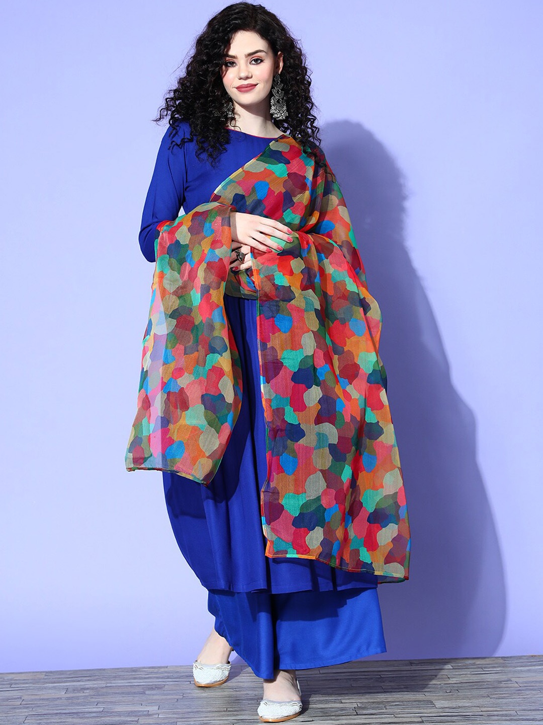 

InWeave Anarkali Kurta With Palazzos & Dupatta, Blue