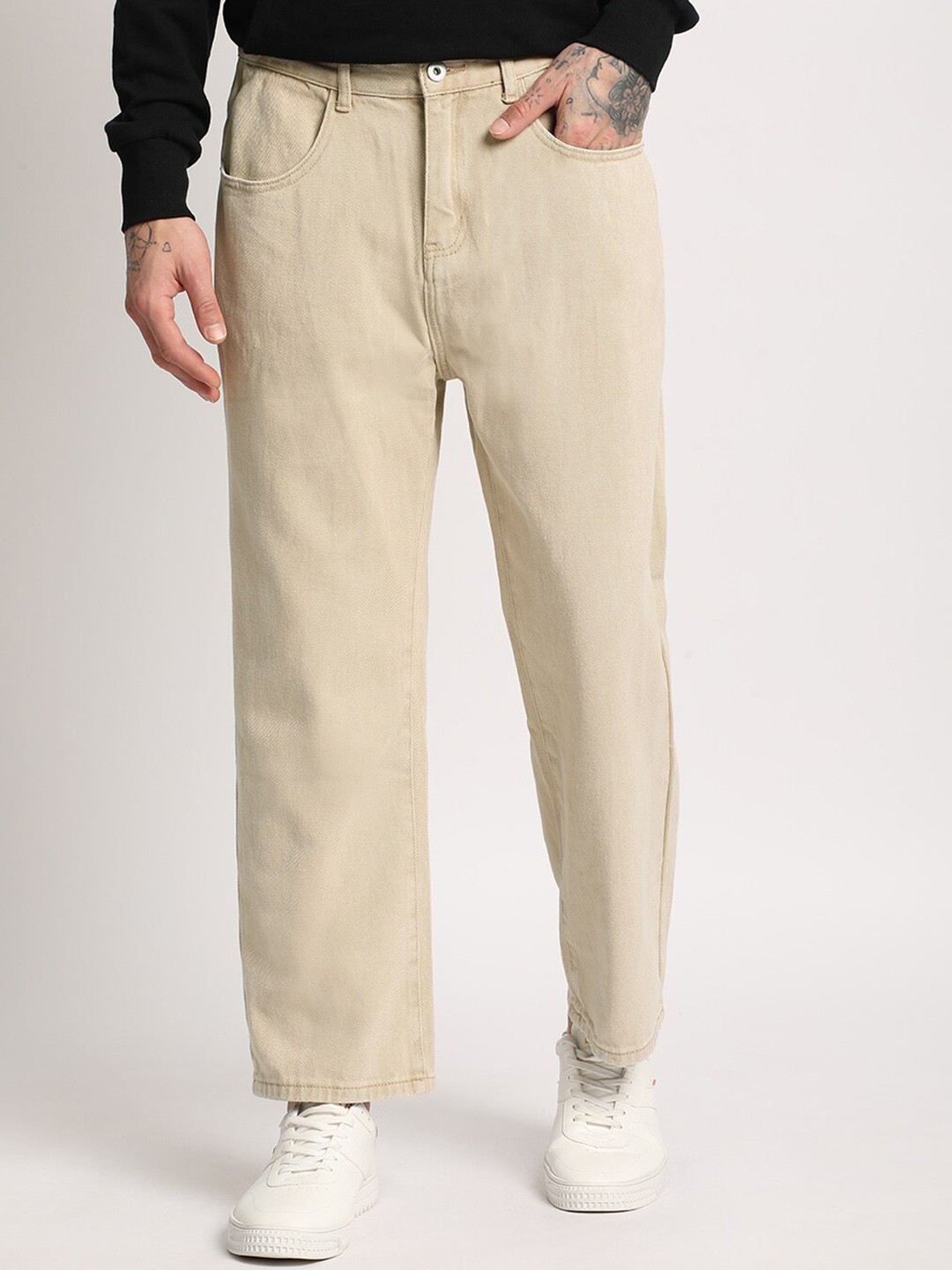 

THE BEAR HOUSE Men Straight Fit Clean Look Mid-Rise Regular Jeans, Beige