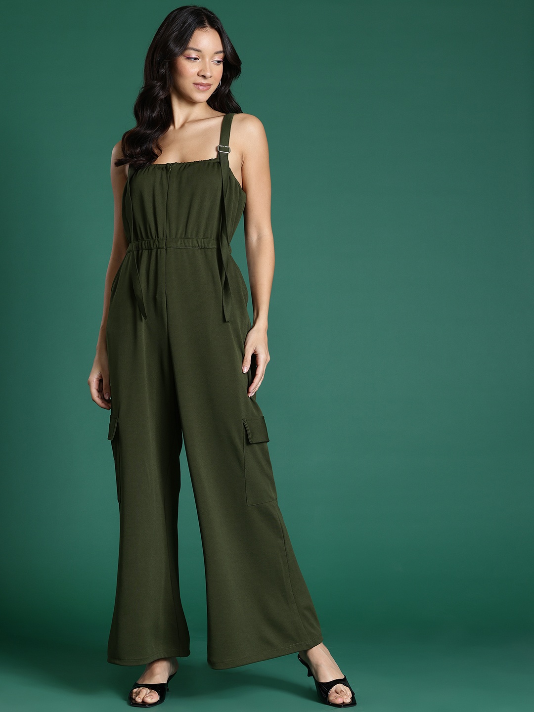 

DressBerry Cargo Styled Basic Jumpsuit, Olive