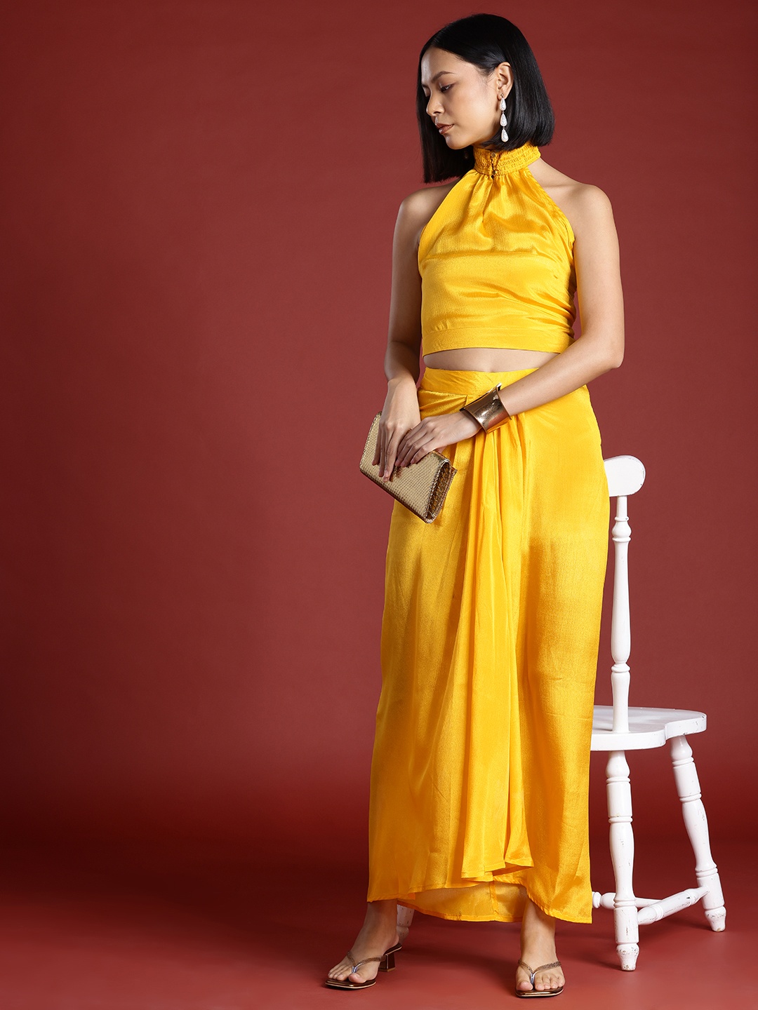 

all about you Halter Neck Top With A-Line Pleated Skirt, Yellow