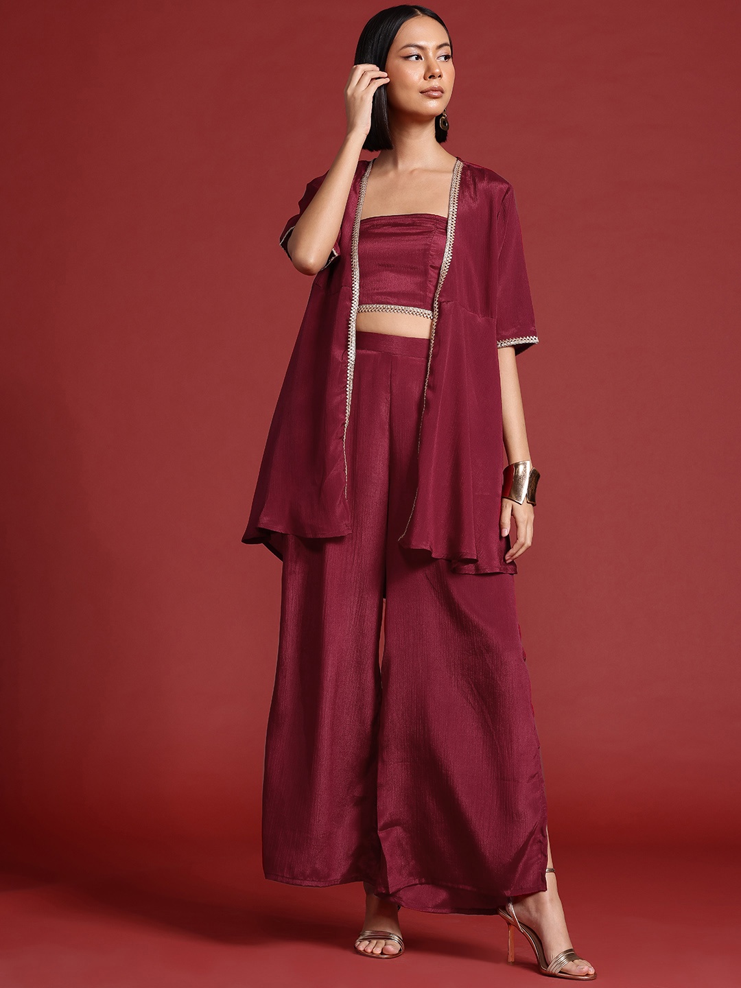 

all about you Gotta Patti Ethnic Co-ords with Shrug, Maroon