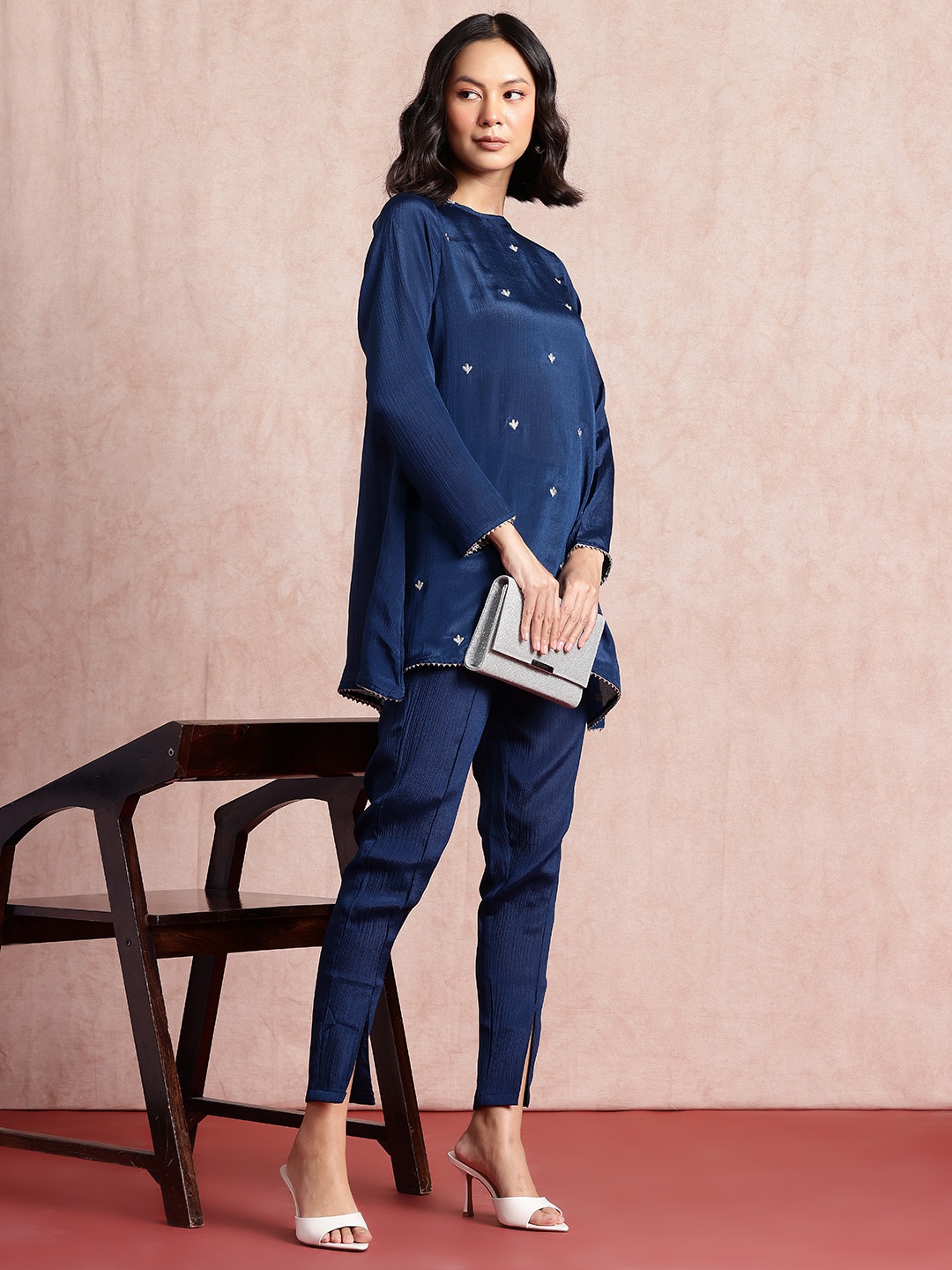 

all about you Long Sleeves Embroidered Co-Ords, Navy blue