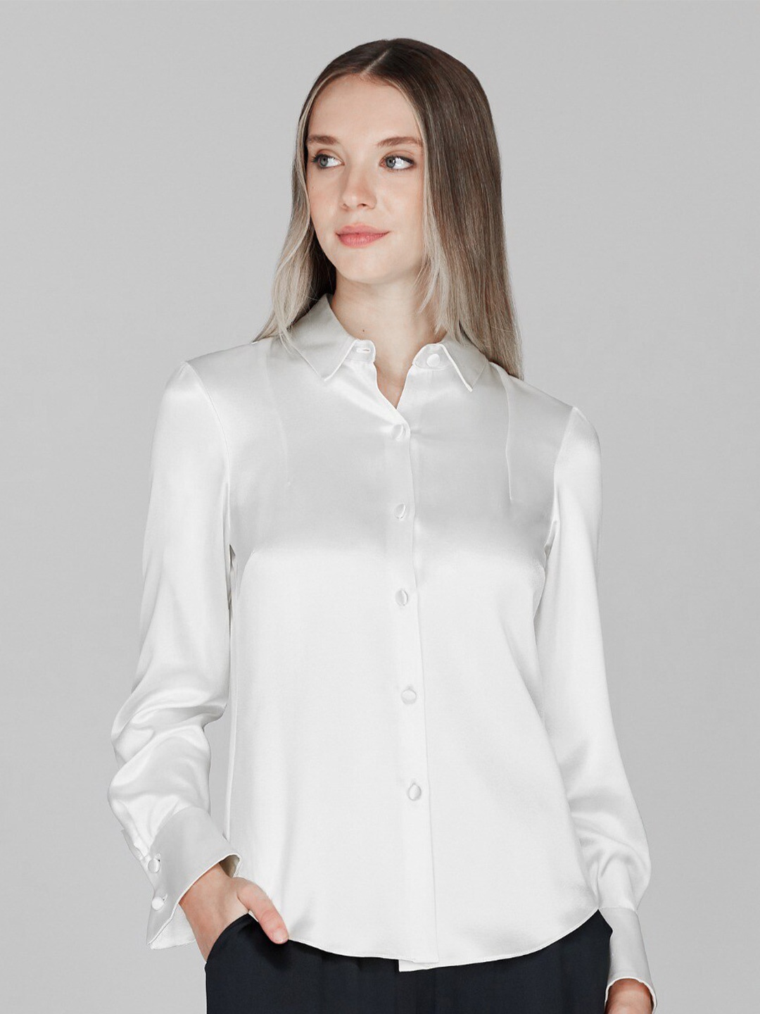 

BAESD Satin Regular Fit Party Shirt, White
