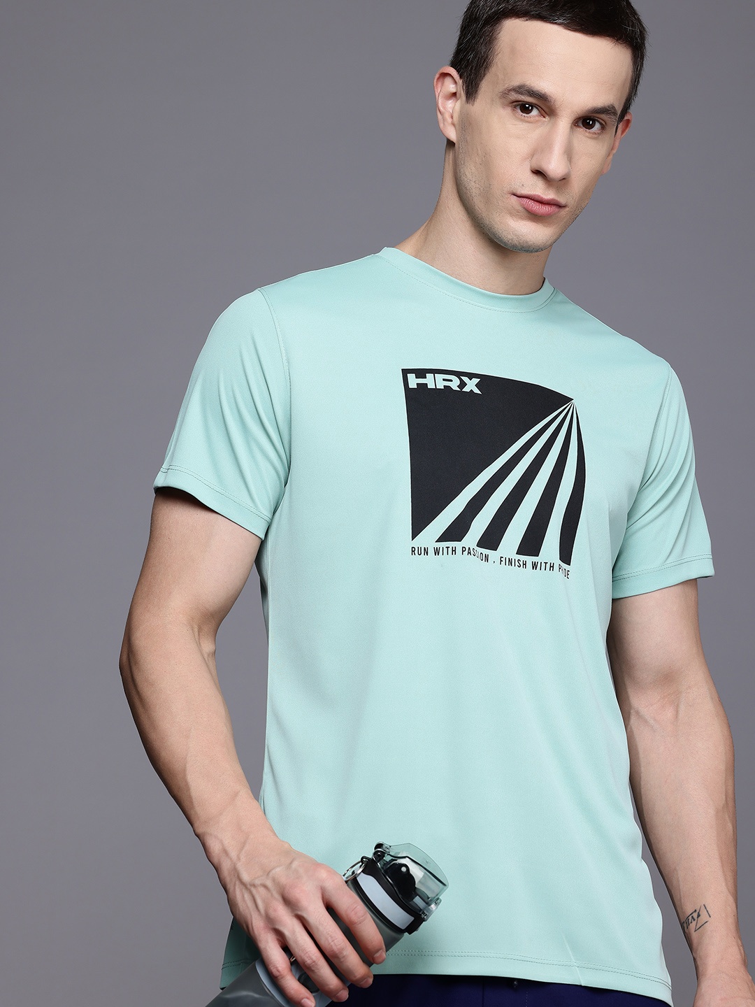 

HRX by Hrithik Roshan Printed Rapid-Dry Running T-shirt, Sea green