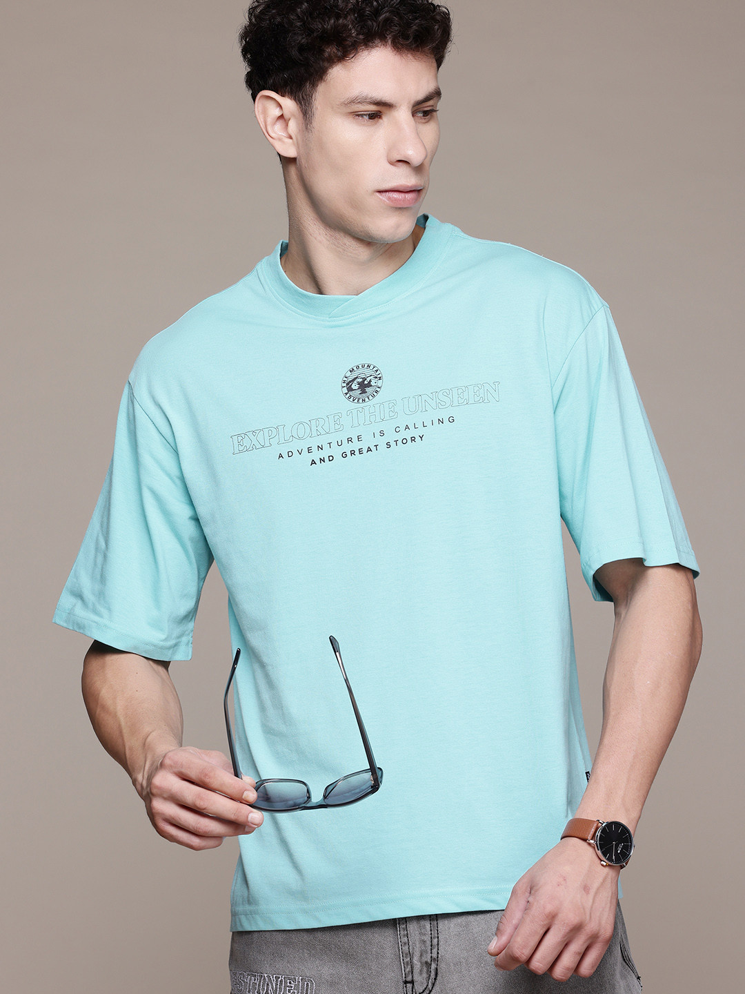 

Roadster Cotton Typography Printed Drop-Shoulder Sleeves T-shirt, Blue