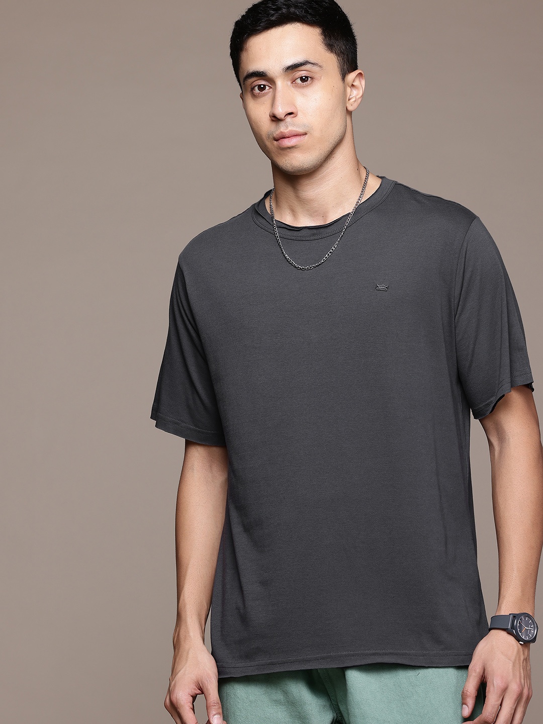 

The Roadster Lifestyle Co. Men Oversized T-shirt, Charcoal