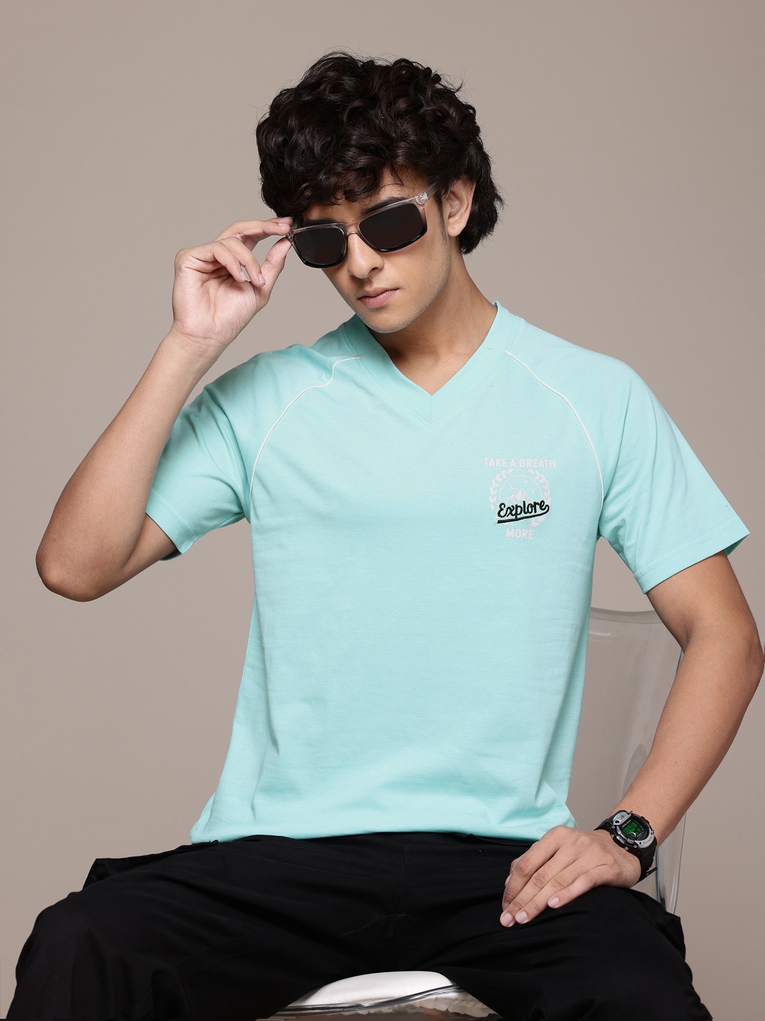 

Roadster The Life Co. Typography & Piping Detail Oversized T-shirt, Blue