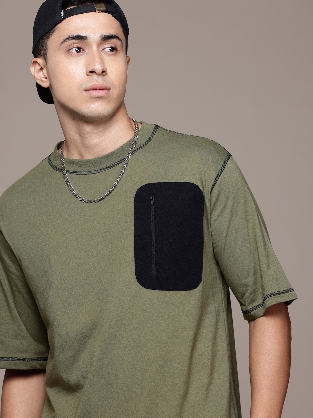 

The Roadster Lifestyle Co. Zip Detail Oversized T-shirt, Olive