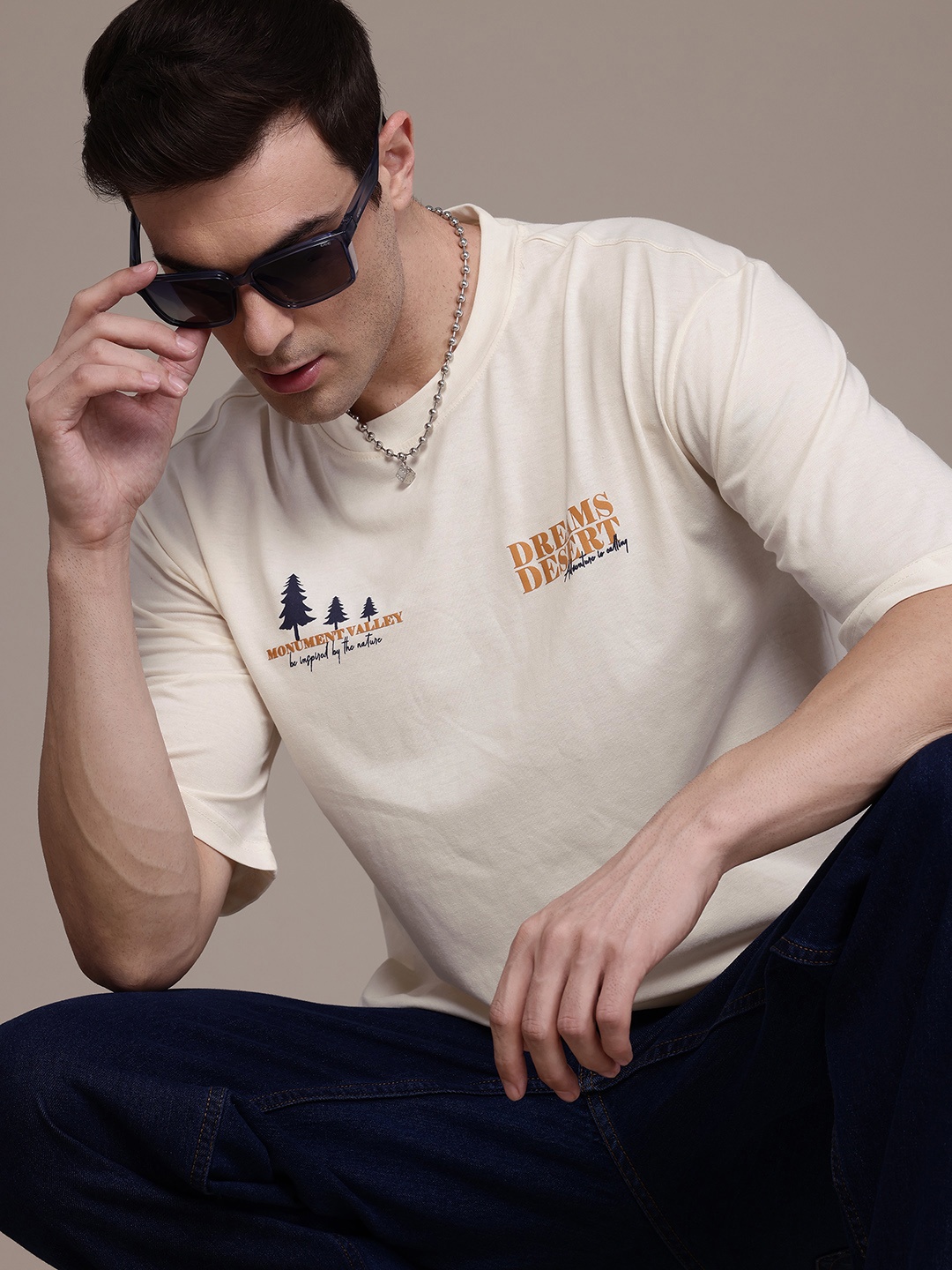 

The Roadster Lifestyle Co. Printed Oversized T-shirt, Cream