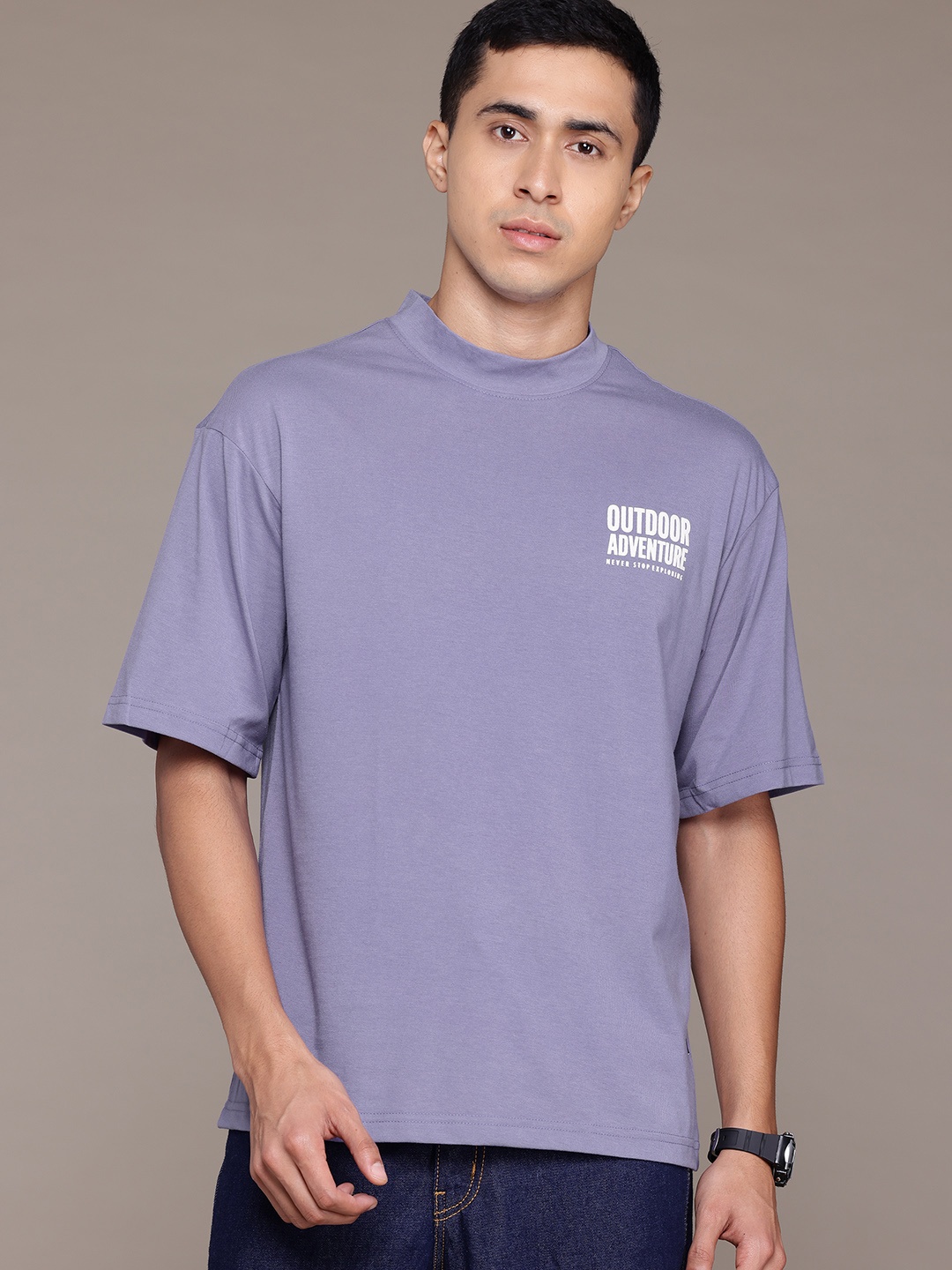 

The Roadster Lifestyle Co. Drop-Shoulder Sleeves Oversized T-shirt, Blue