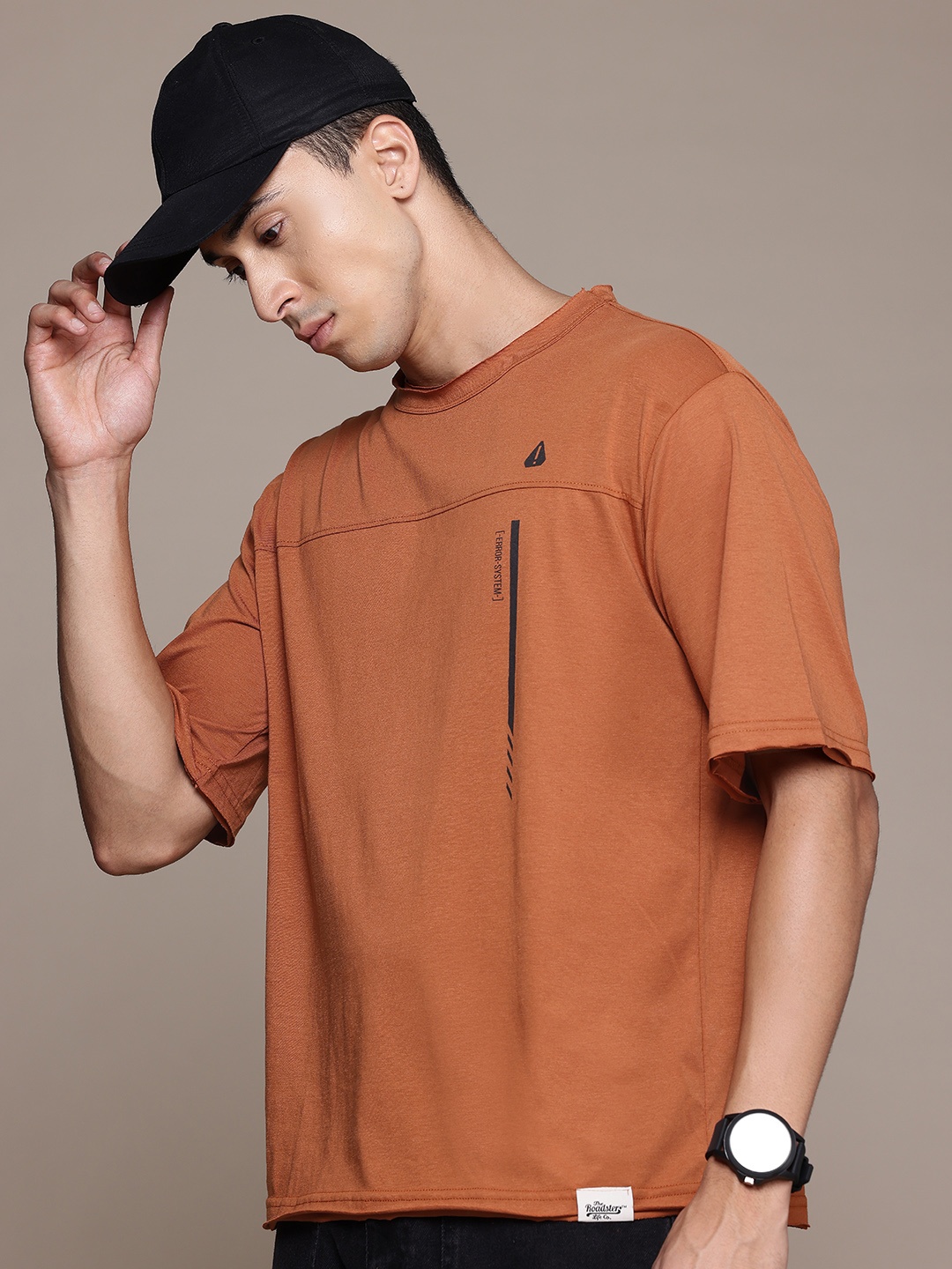

The Roadster Lifestyle Co. Drop-Shoulder Sleeves Oversized T-shirt, Rust