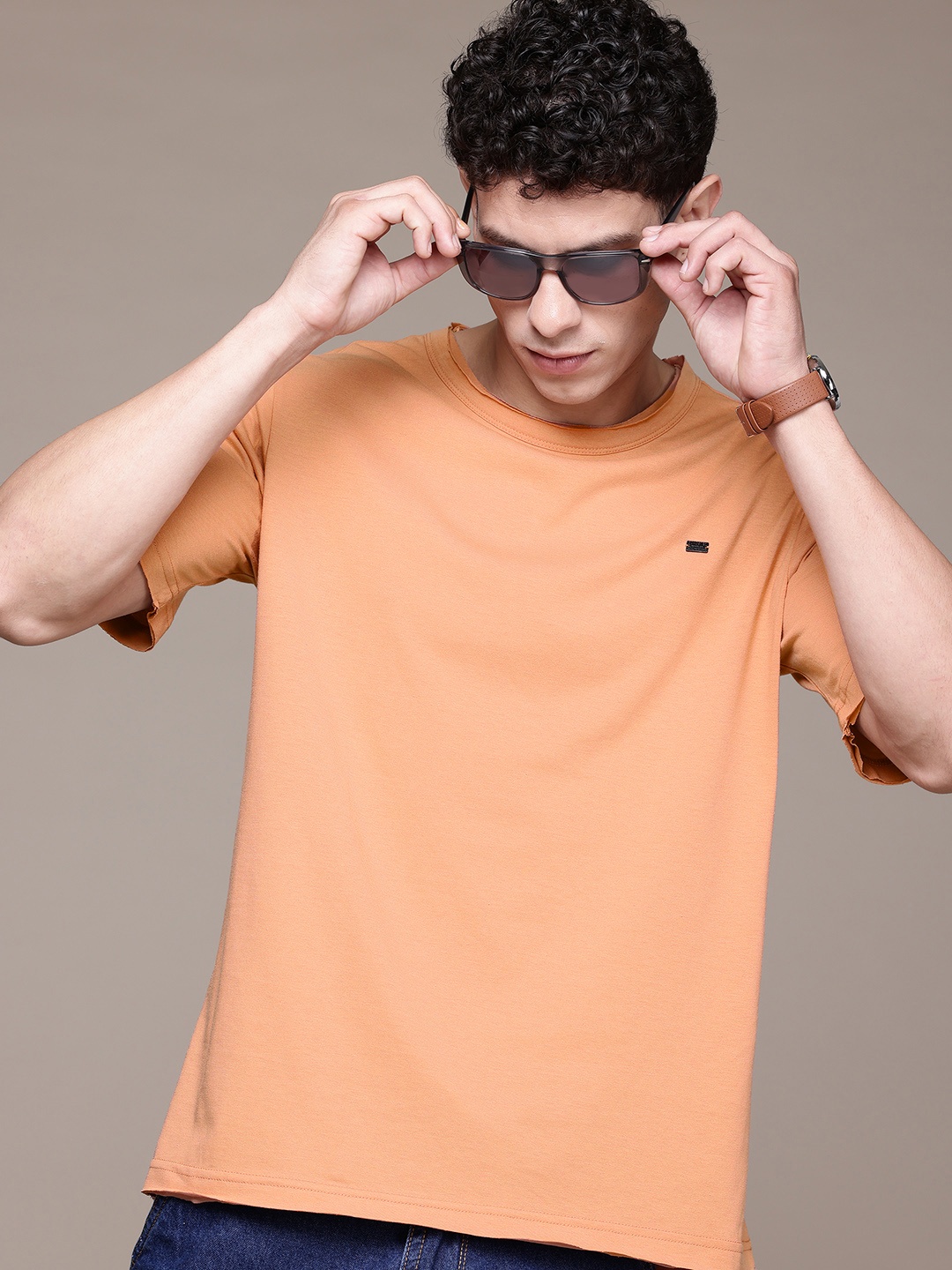 

Roadster Drop-Shoulder Sleeves Cotton T-shirt, Orange