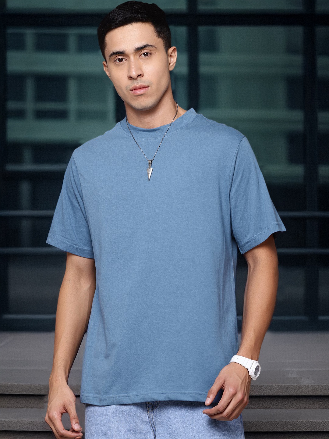 The Roadster Lifestyle Co. Drop-Shoulder Oversized T-shirt, Blue
