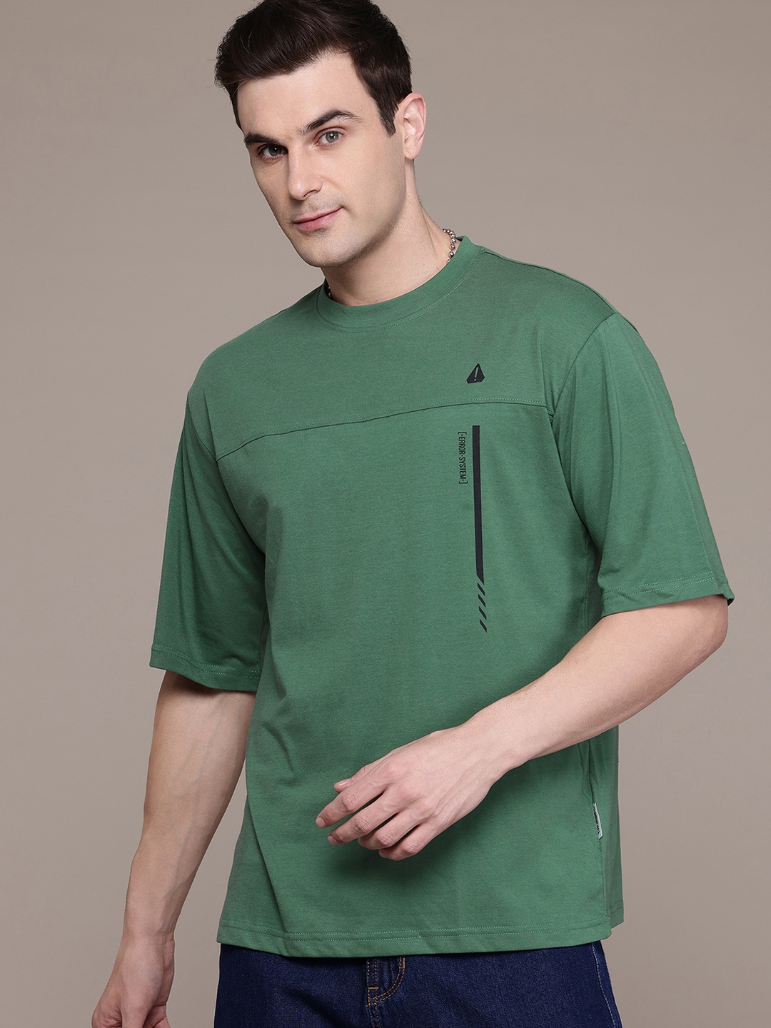 

The Roadster Lifestyle Co. Drop-Shoulder Sleeves Oversized T-shirt, Green