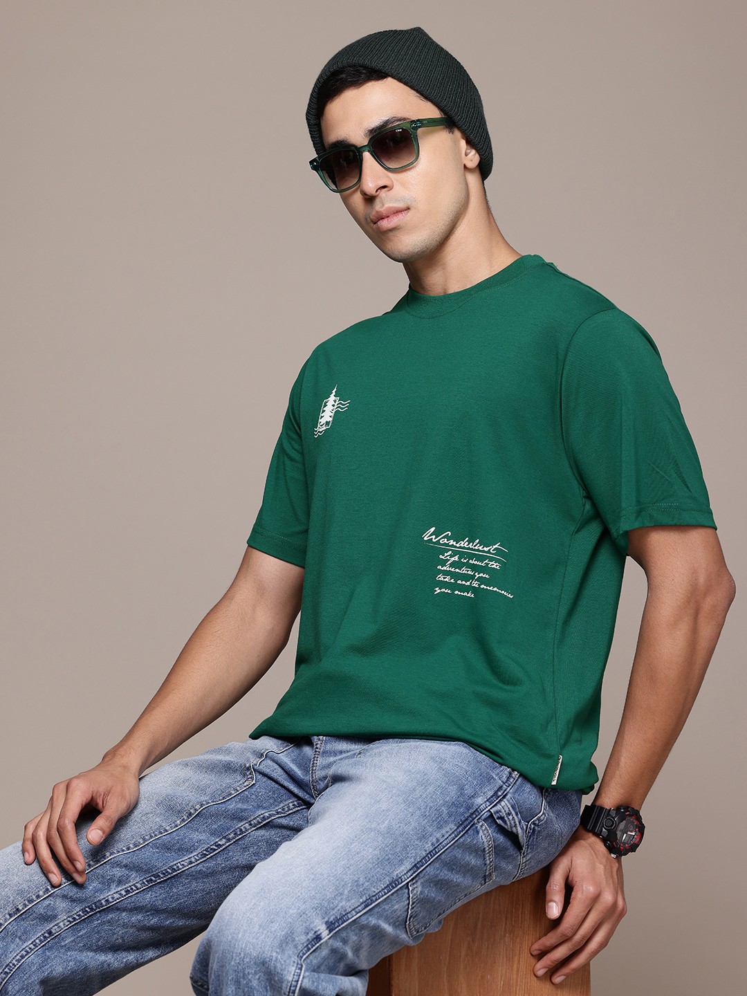 

Roadster The Life Co. Typography Printed Oversized T-shirt, Green