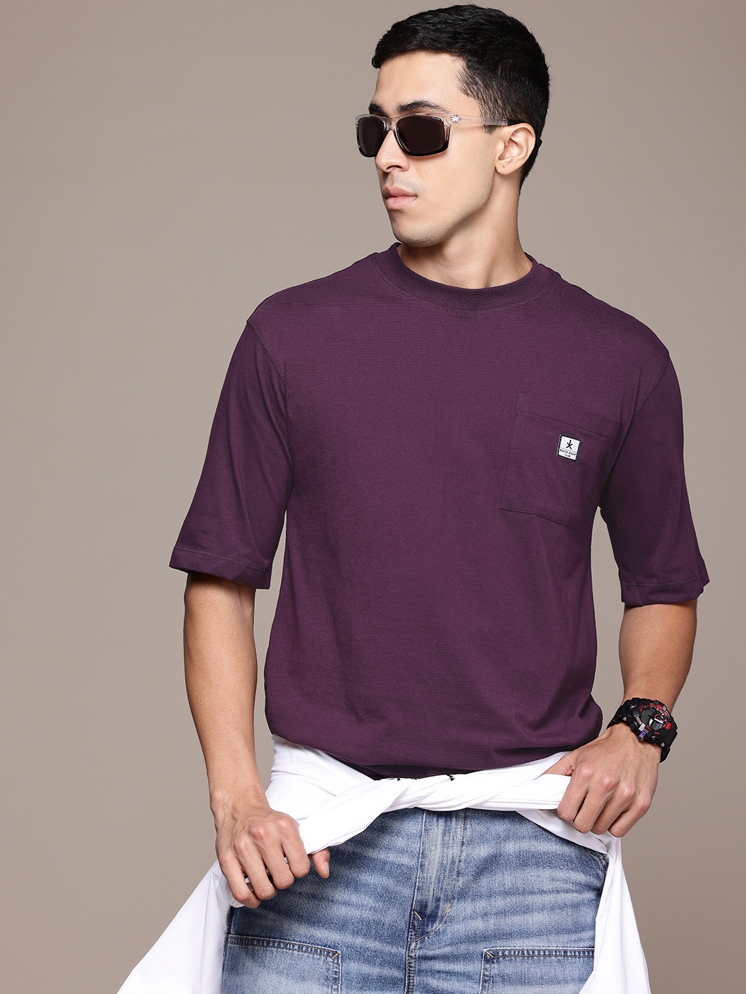 

Roadster The Life Co. Oversized T-shirt With Chest Pocket, Purple