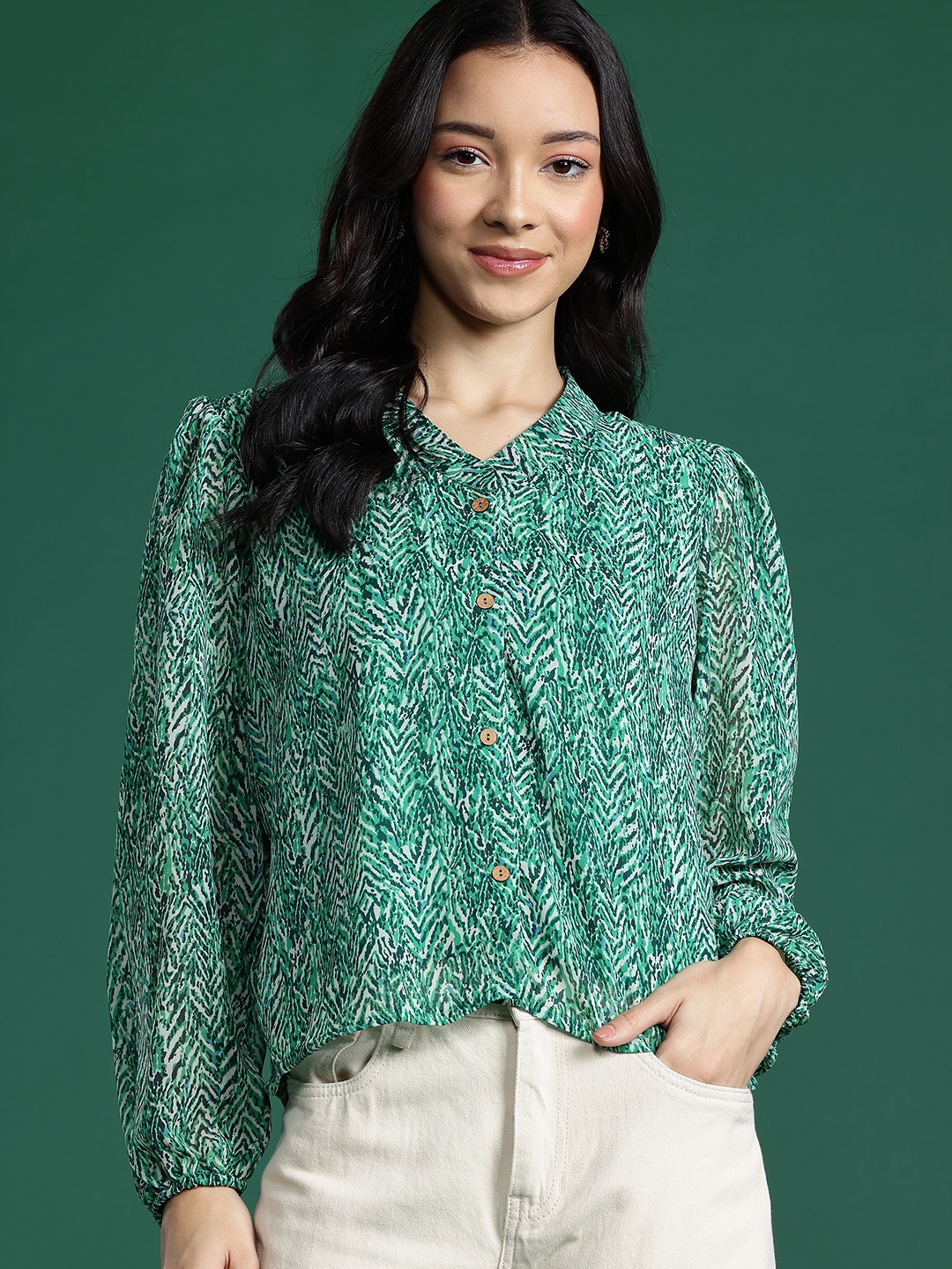 

DressBerry Opaque Printed Casual Shirt, Green
