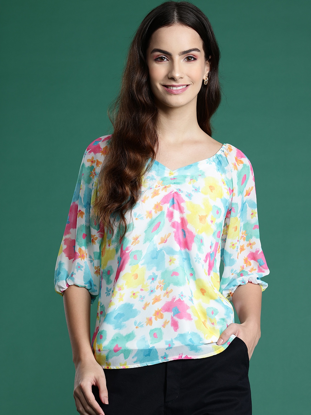 

DressBerry Printed Puff Sleeves Top, Multi