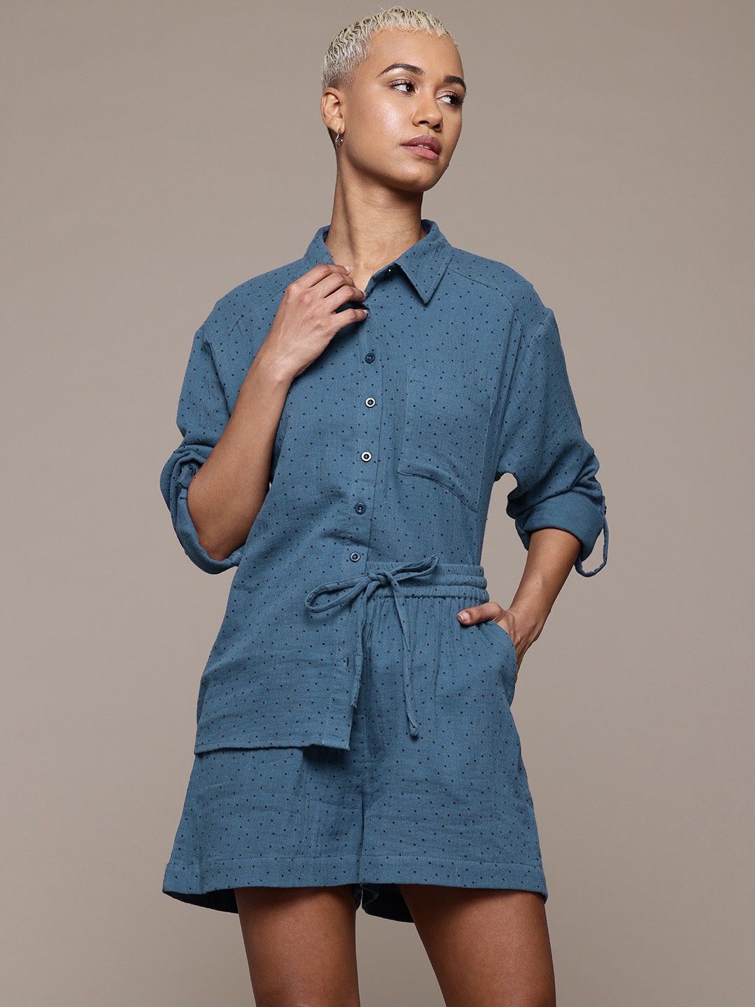 

The Roadster Lifestyle Co. Women Printed Shirt With Shorts Co-Ord Set, Blue