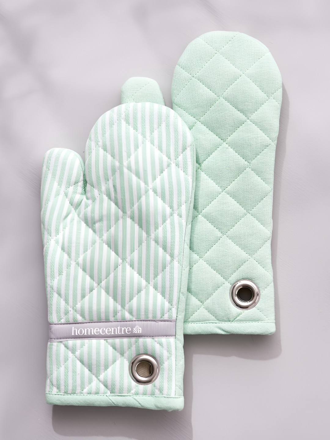 

Home Centre Colour Refresh 2 Pieces Mint-Green Quilted Cotton Oven Mittens