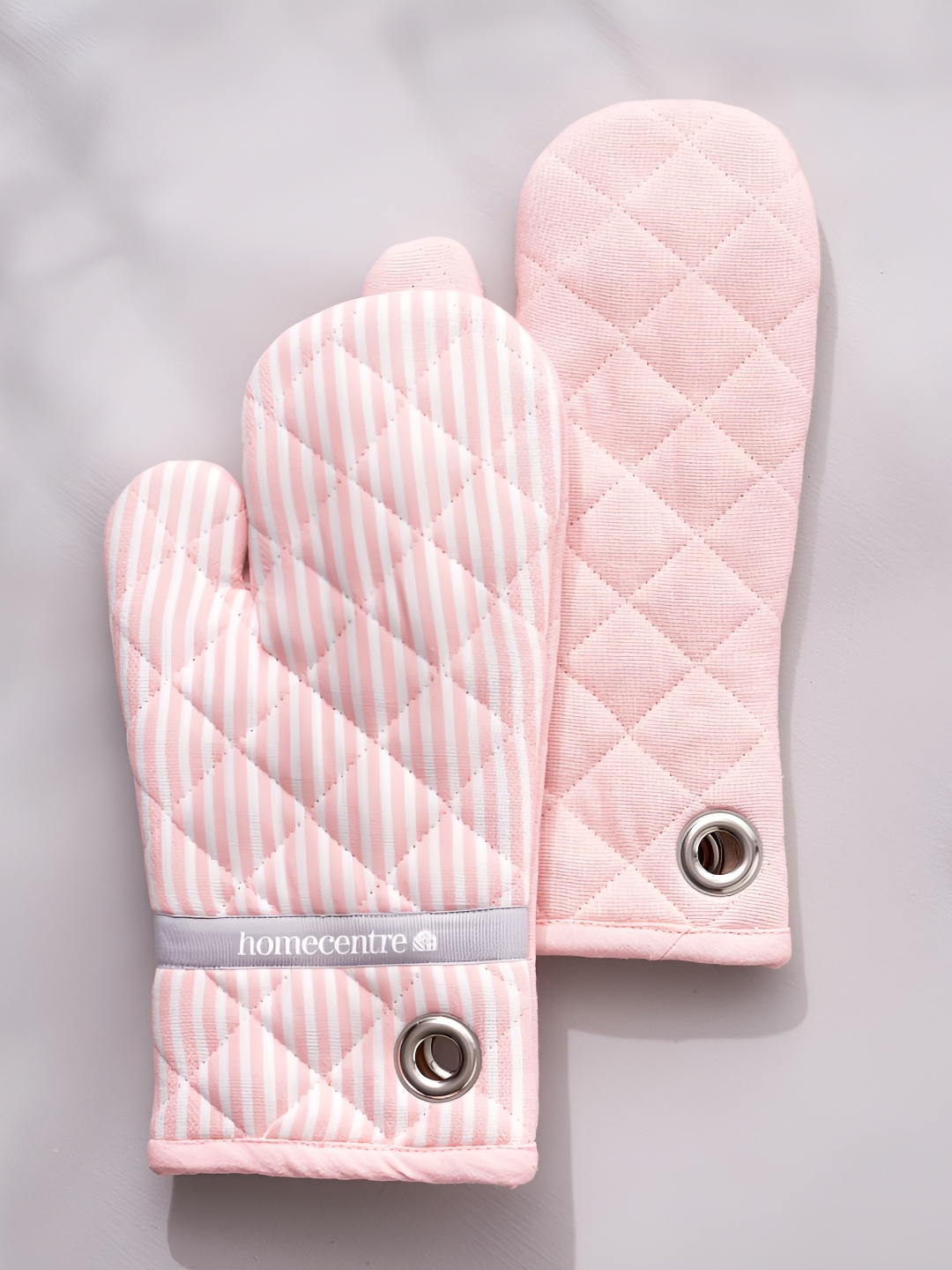 

Home Centre Colour Refresh 2 Pieces Pink Quilted Cotton Oven Mittens