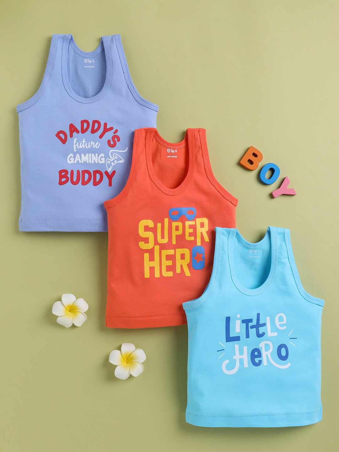 

Redden Boys Pack Of 3 Pure Cotton Innerwear Vests, Orange