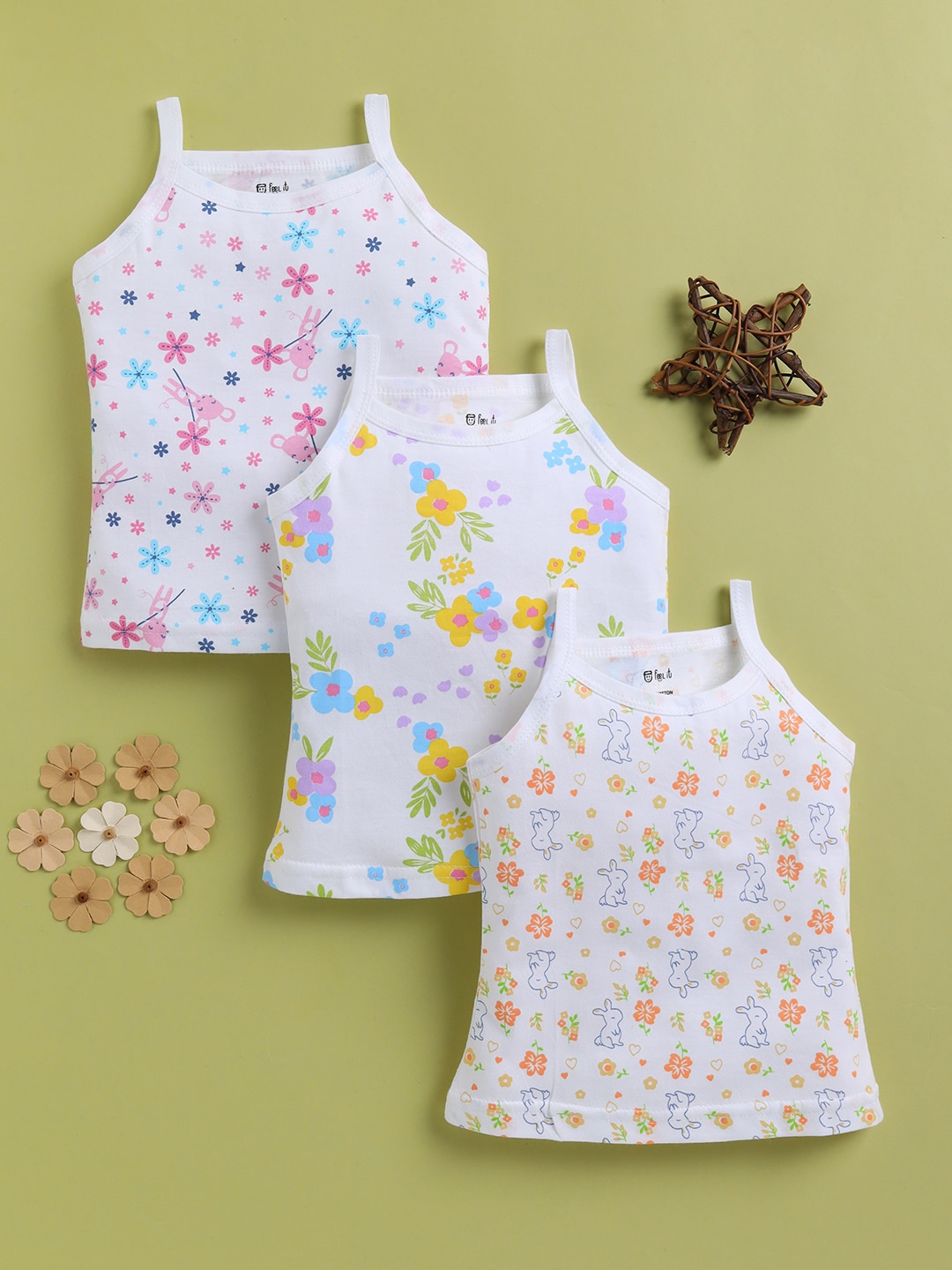 

Redden Girls Pack of 3 Printed Pure Cotton Basic Inner Vest, White