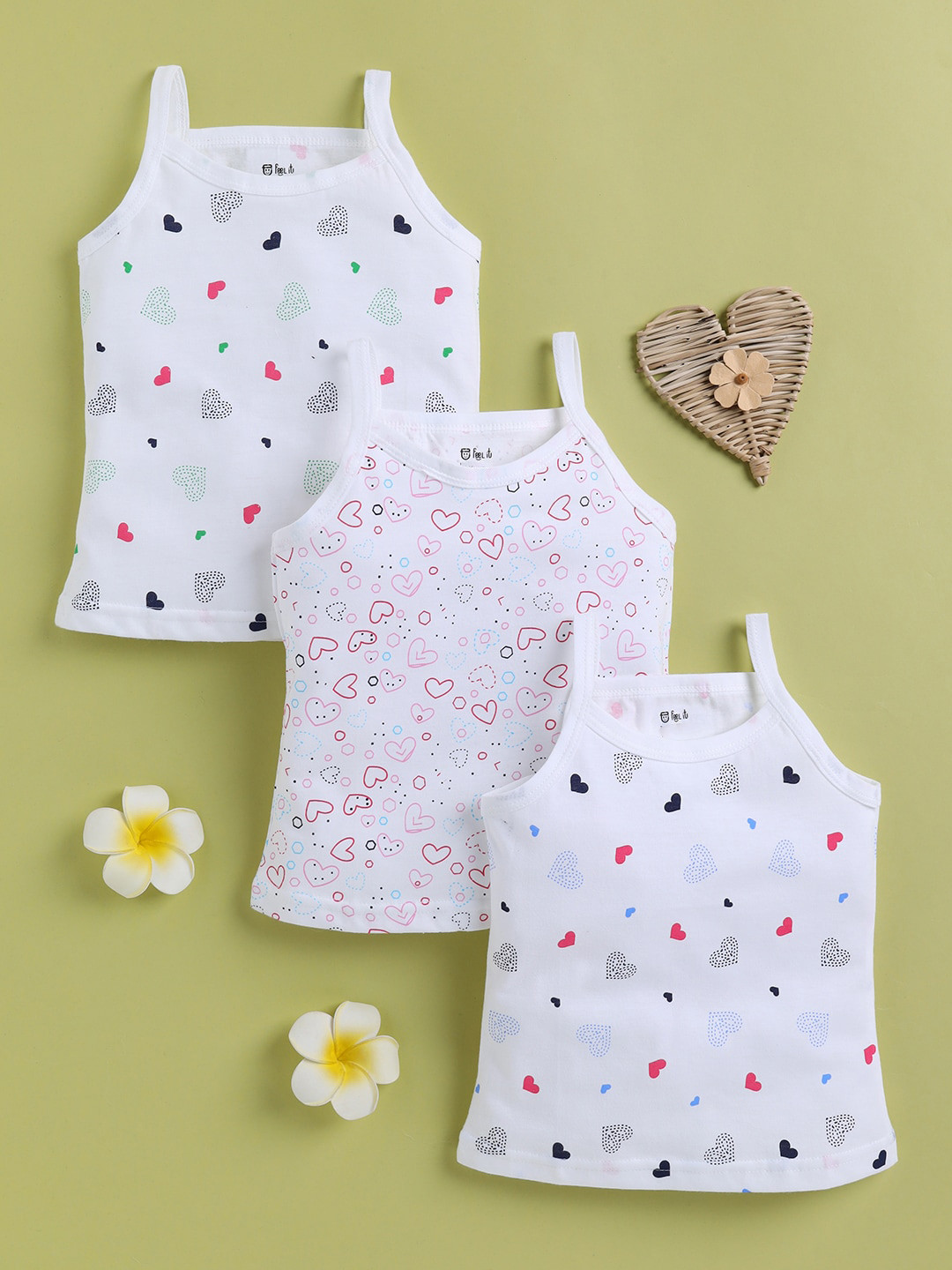 

Redden Girls Pack Of 3 Printed Pure Cotton Camisoles, White