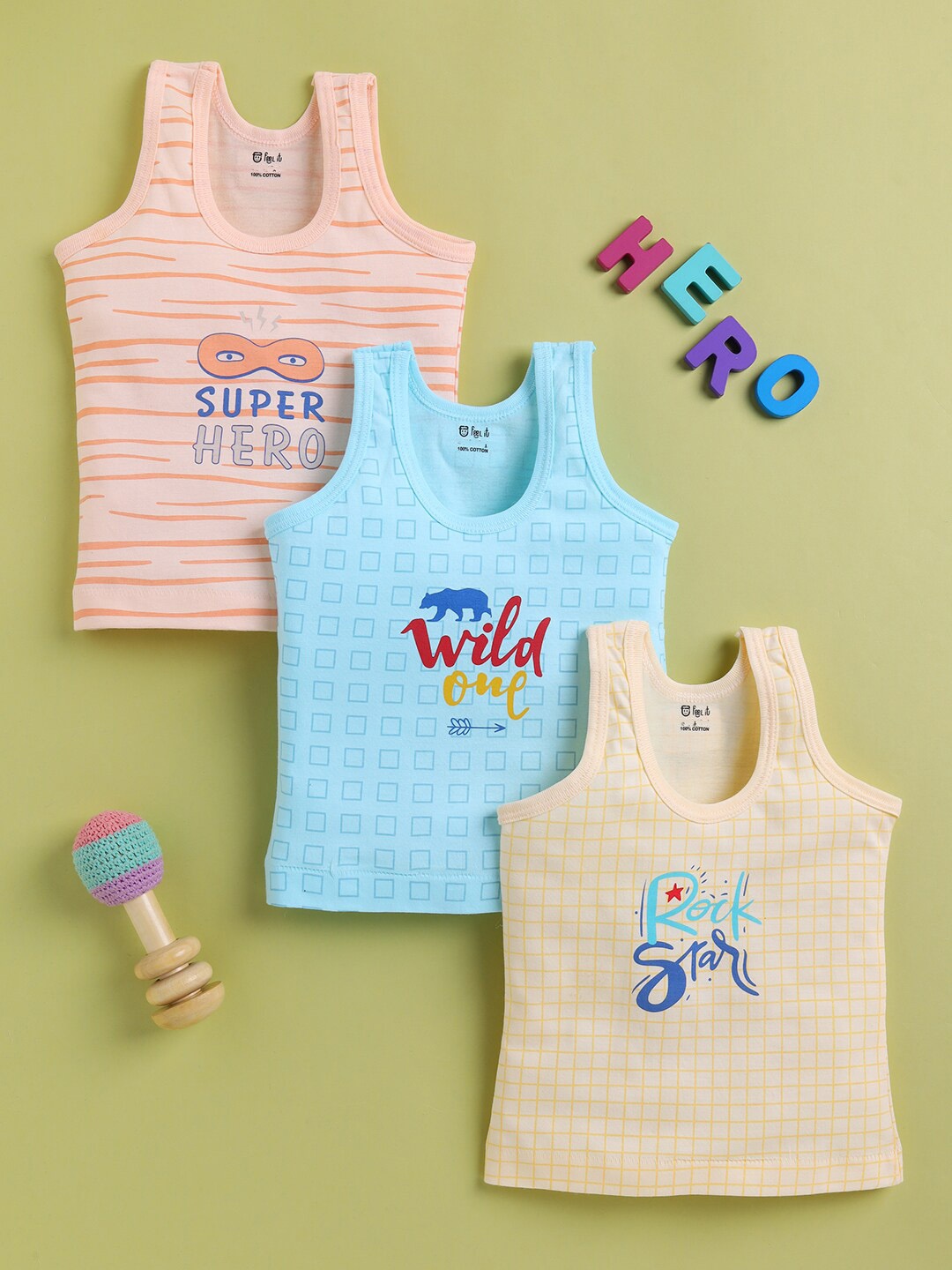 

Redden Boys Pack Of 3 Printed Pure Cotton Basic Inner Vest, Peach