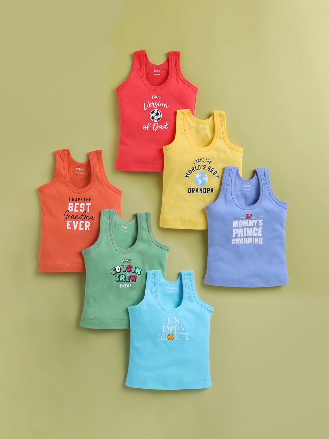 

Redden Boys Pack Of 6 Printed Pure Cotton Basic Inner Vest, Orange