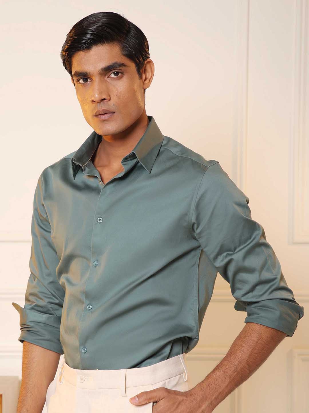 

SUBTRACT Slim Fit Spread Collar Formal Shirt, Green