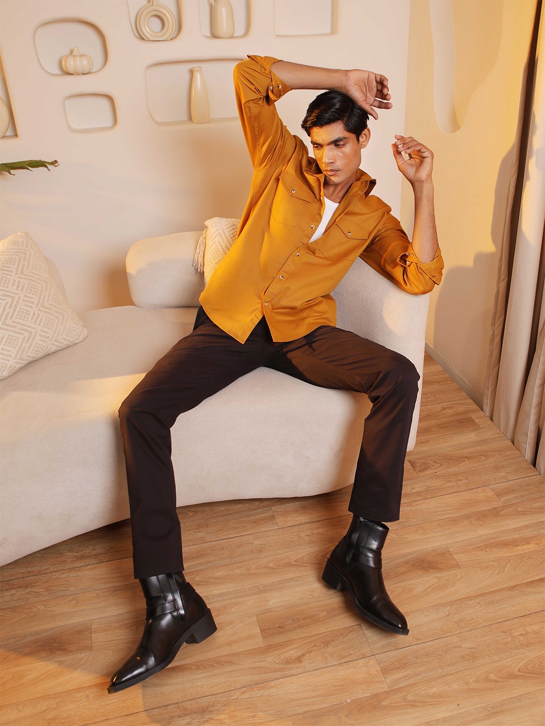 

SUBTRACT Comfort Twill Pure Cotton Casual Shirt, Mustard