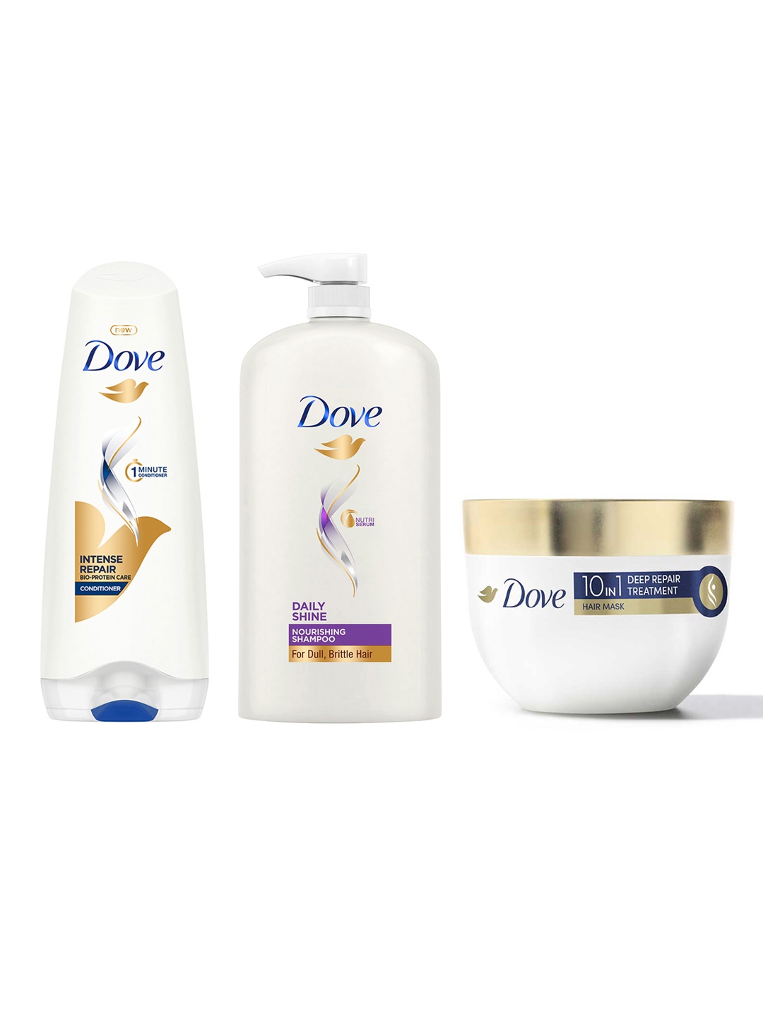 

Dove Set of Daily Shine Shampoo + Intense Repair Conditioner + Deep Repair Hair Mask, White