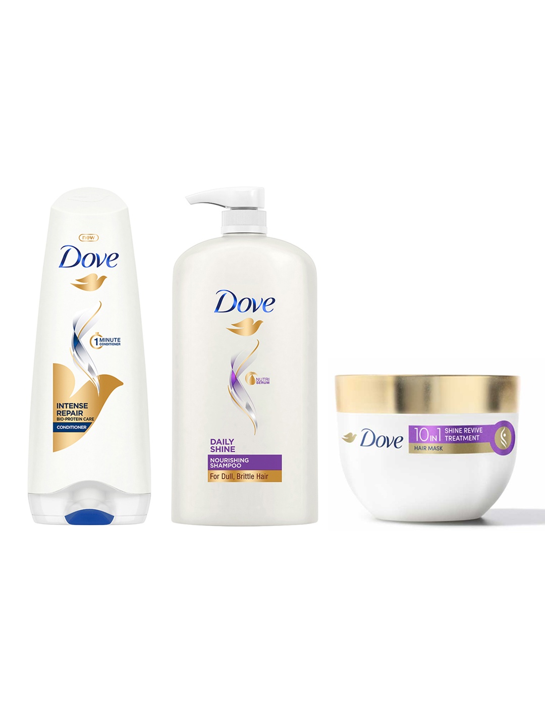 

Dove 10In1 Shine Revive Hair Mask 300ml + Daily Shine Shampoo 1L + Conditioner 175ml, White